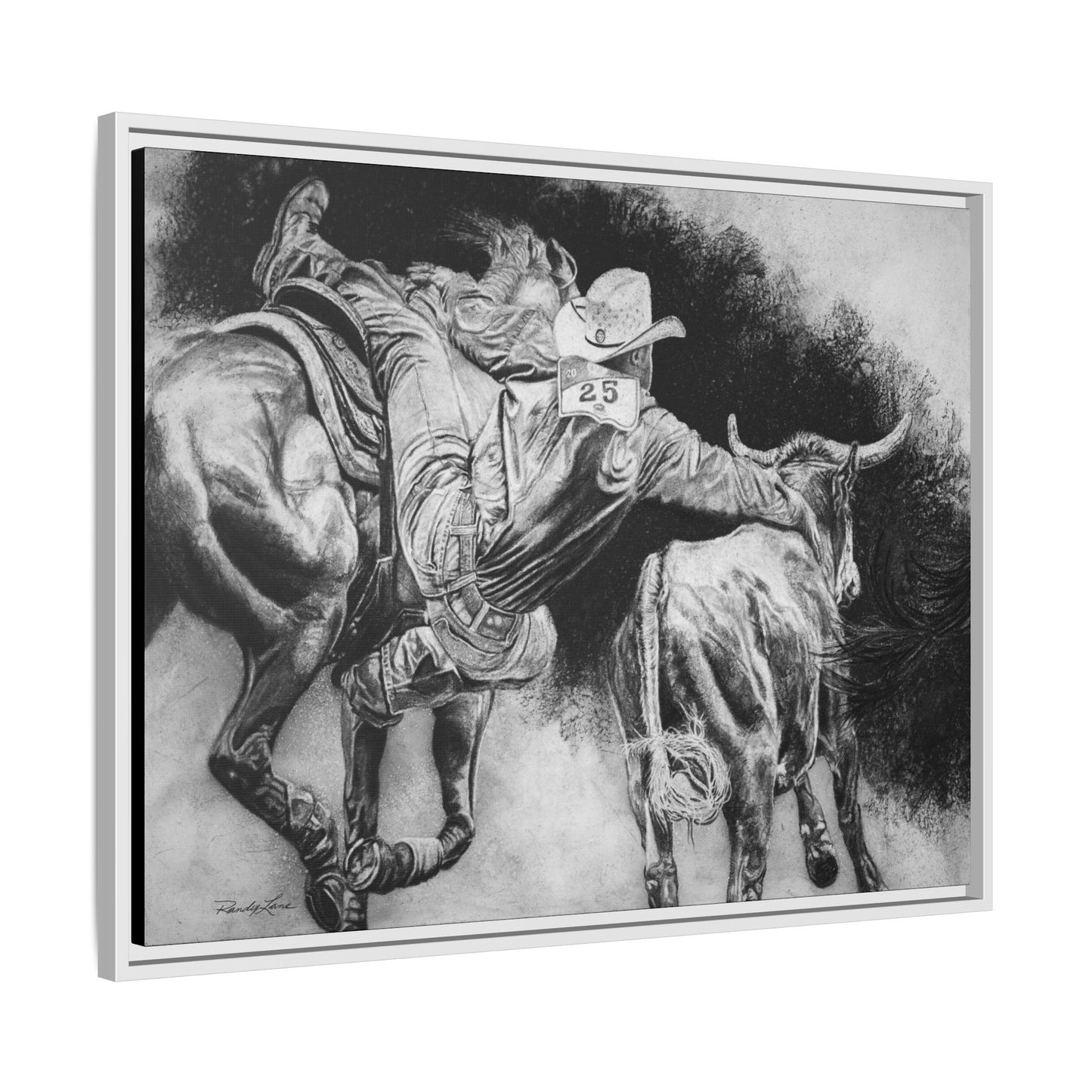 Contact. Cowboy Bulldogger Rodeo Art Framed Stretched Canvas Art