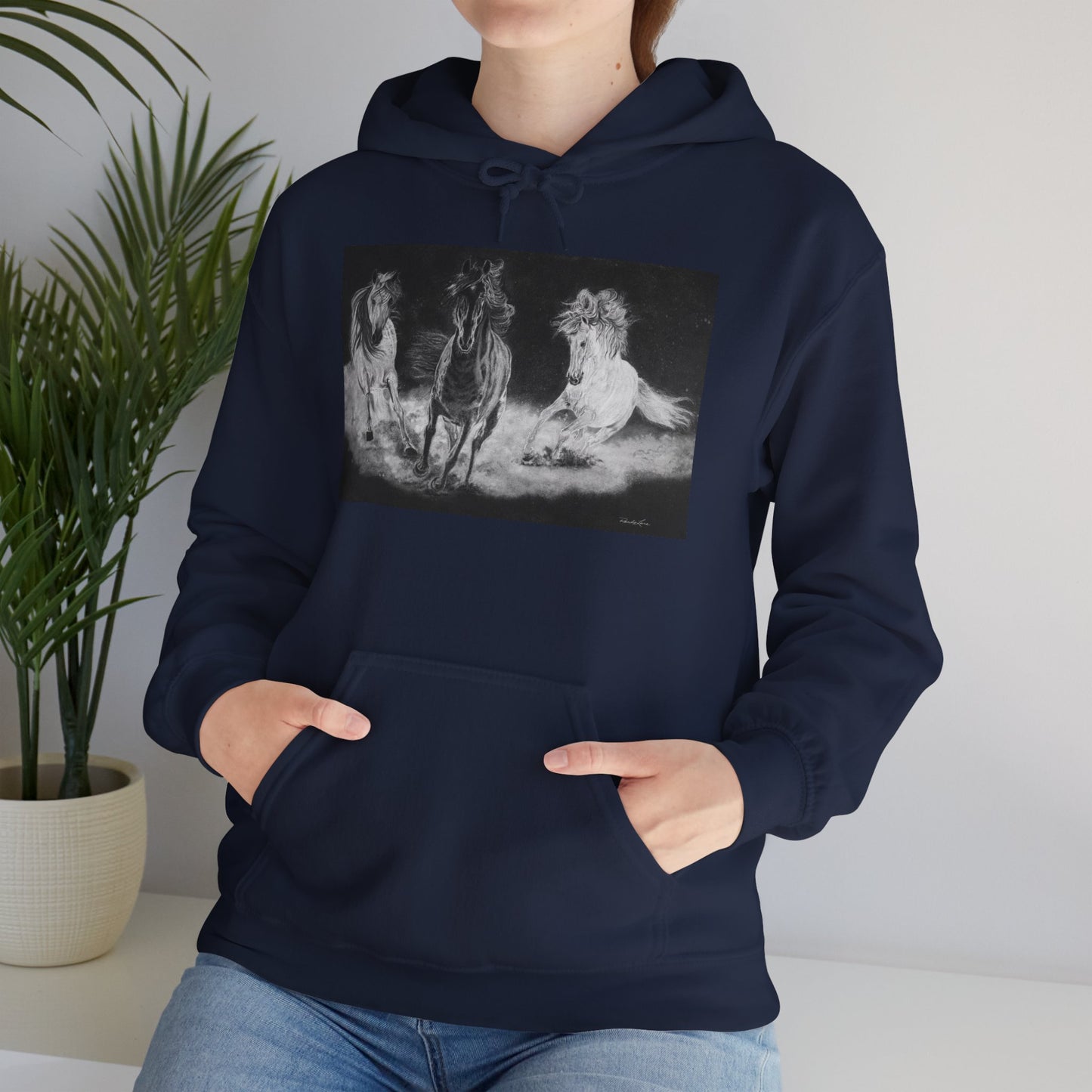 Midnight Run. Horse Cozy Unisex Hooded Pullover