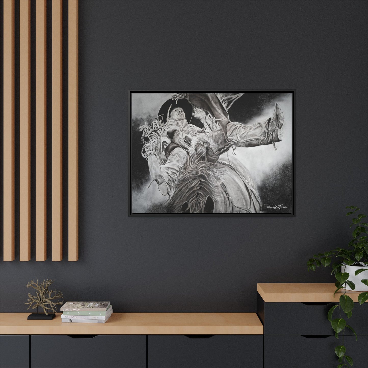 Battle Tested, Rodeo Bareback Rider Painting, Framed Matte Canvas Print