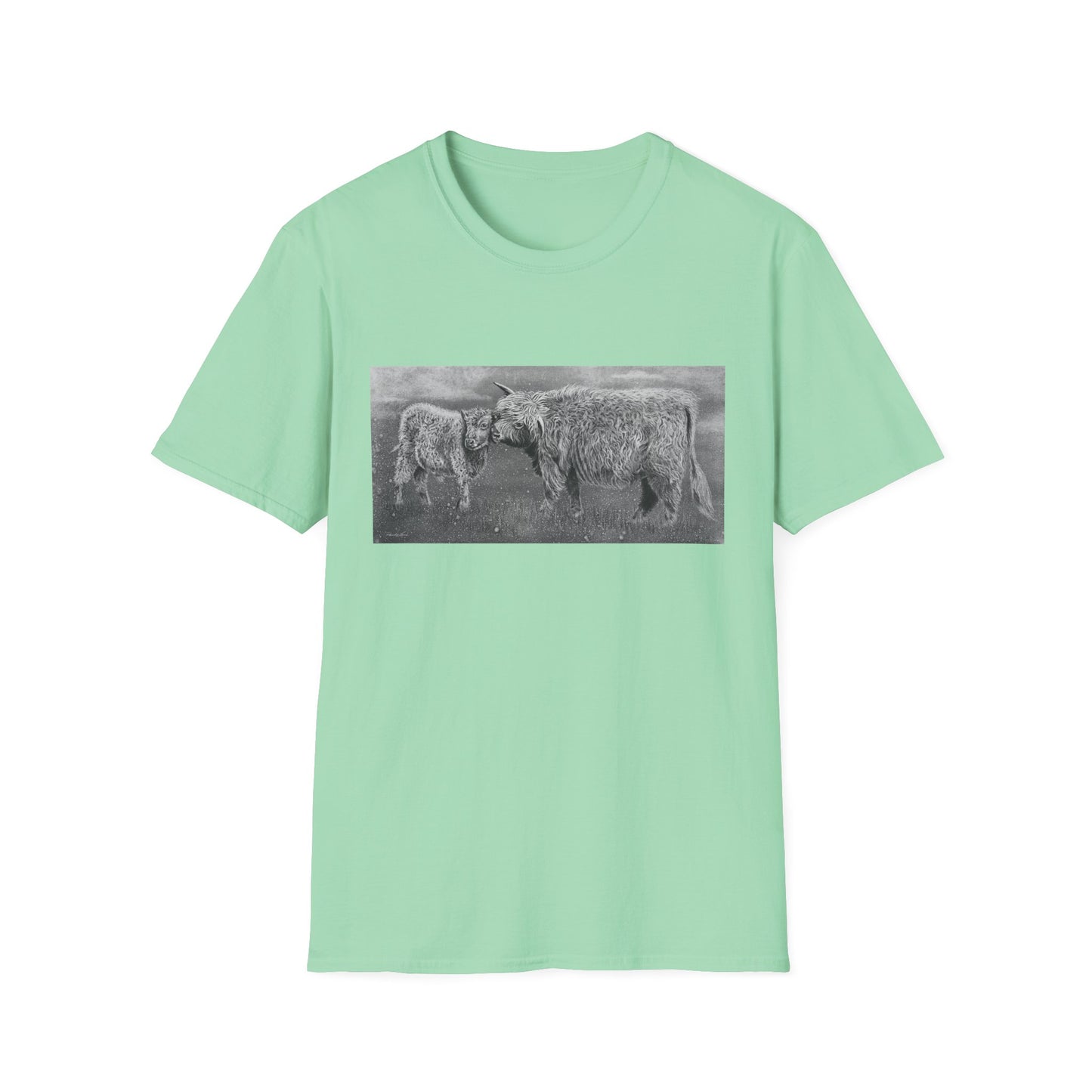Highland Love, Highland Cow Print Unisex Softstyle T-Shirt