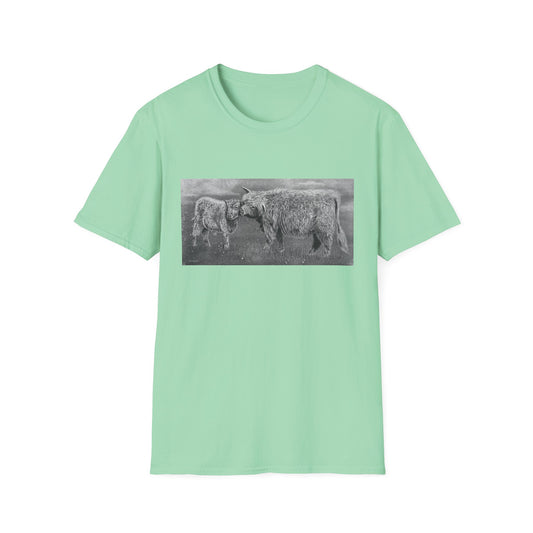 Highland Love, Highland Cow Print Unisex Softstyle T-Shirt