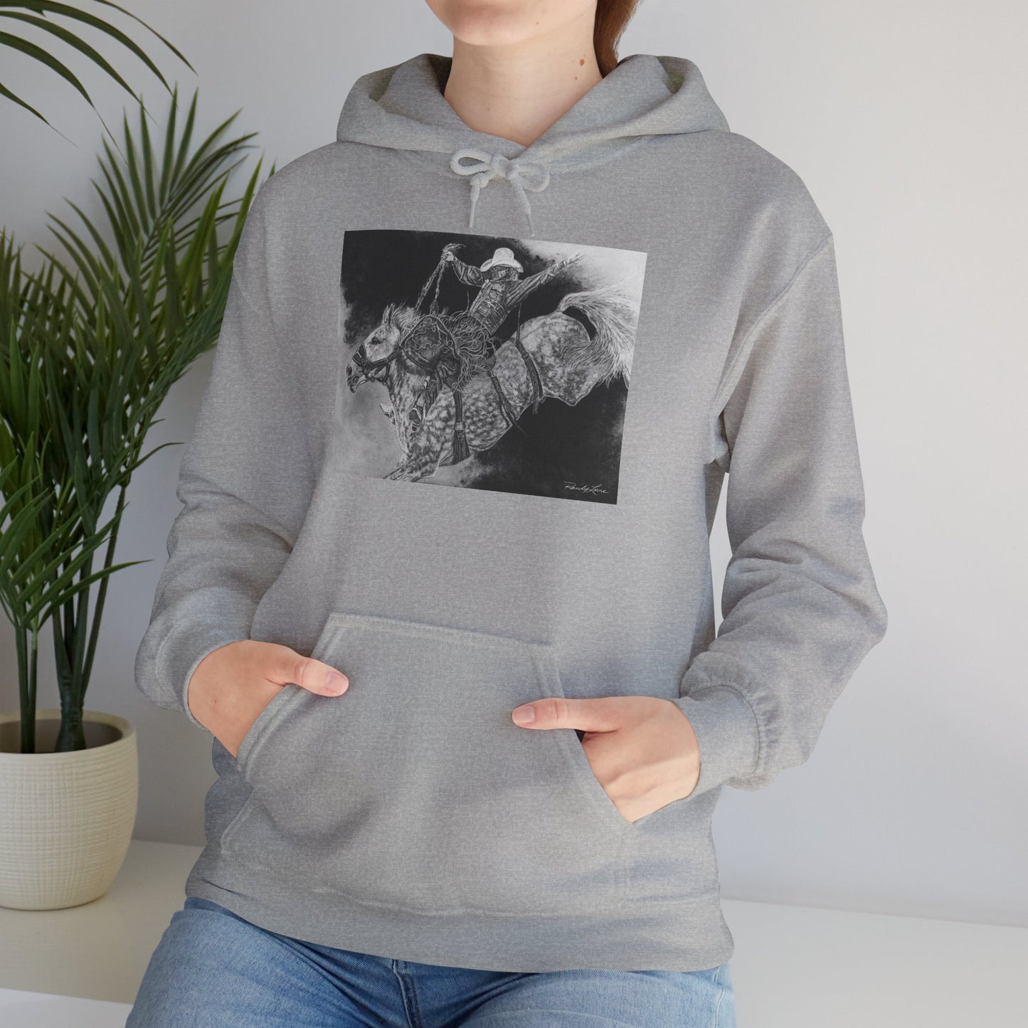 Big Grey, Rodeo Bareback Bronc Painting Hoodie Sweatshirt