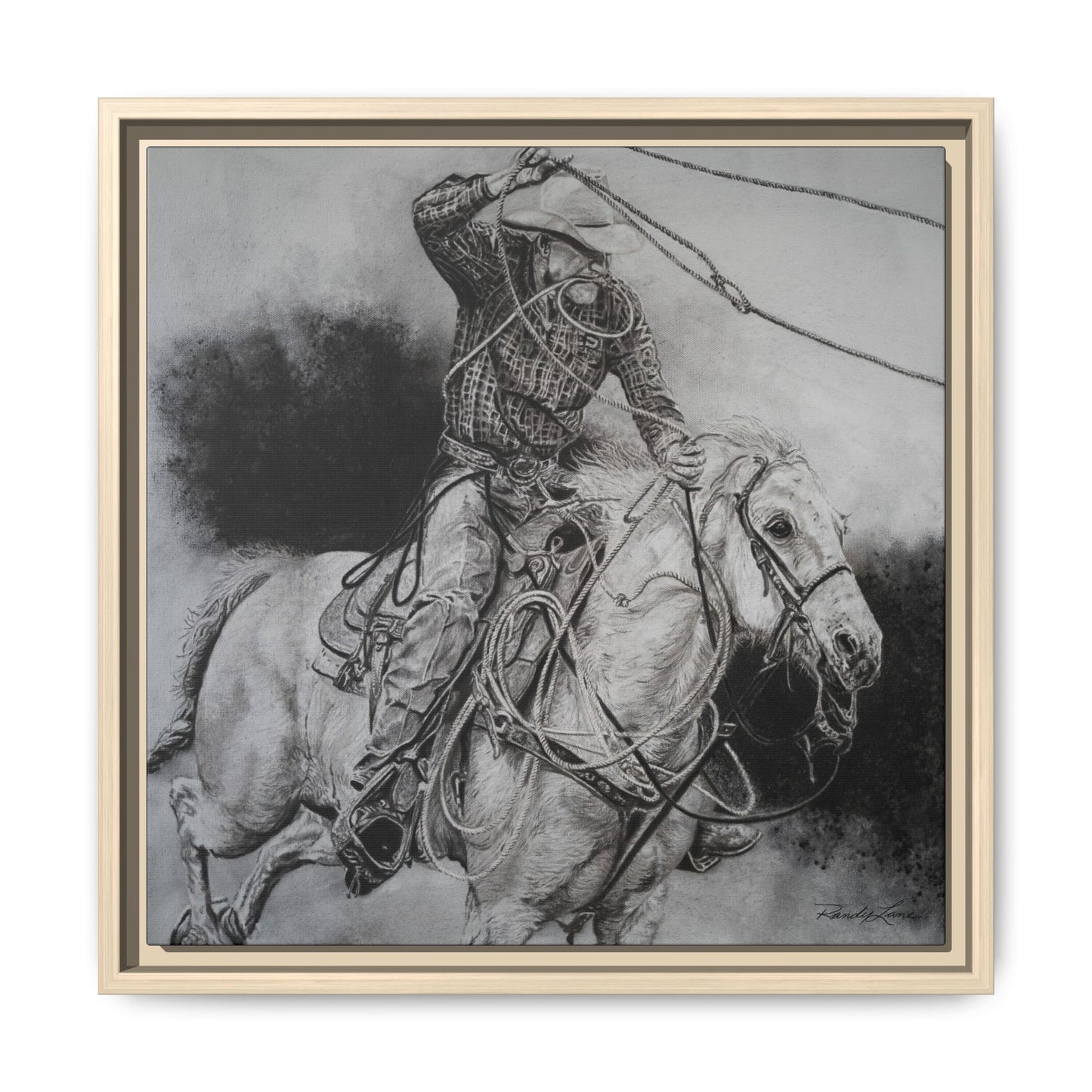 Let it Fly, Rodeo Tie-down Roper Painting, Matte Framed Stretched Canvas