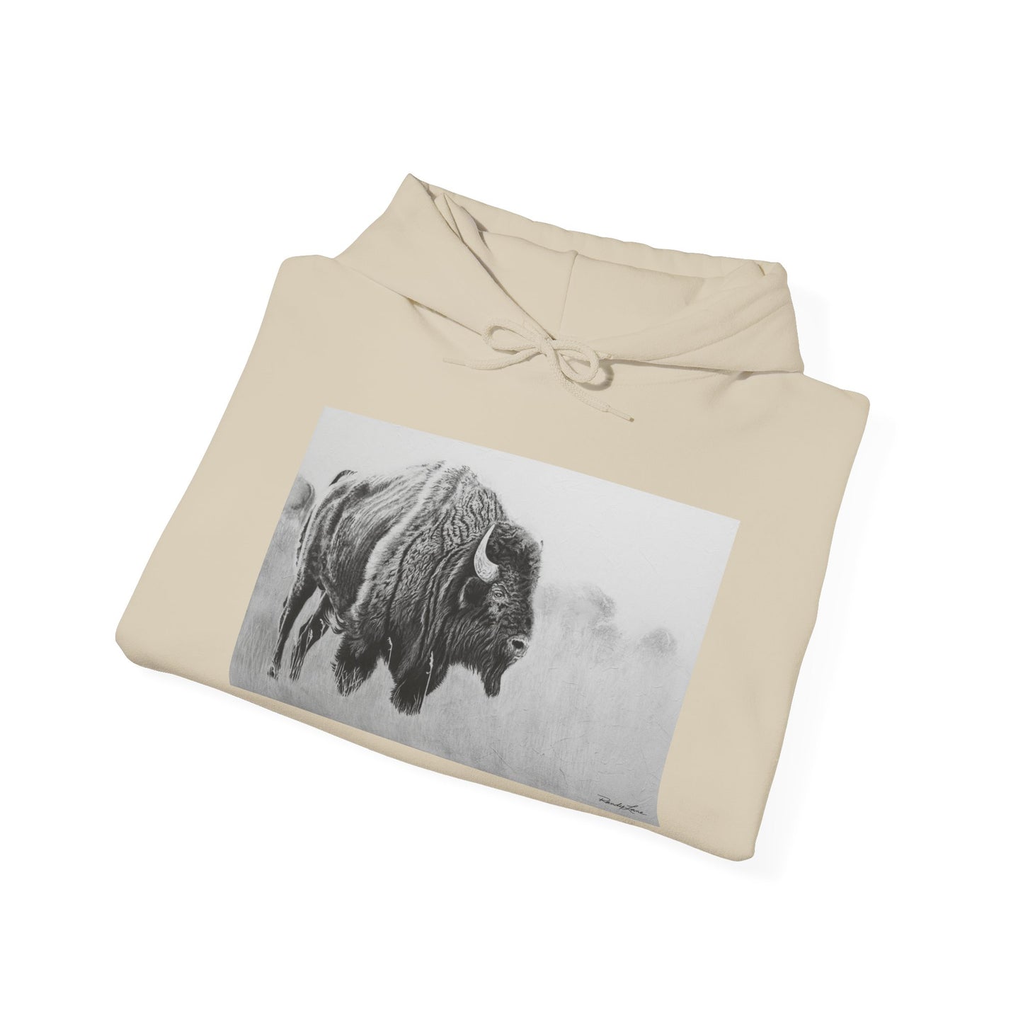 Prairie Bison, Bison Painting Hoodie — Black & White Rustic Buffalo Image Sweatshirt