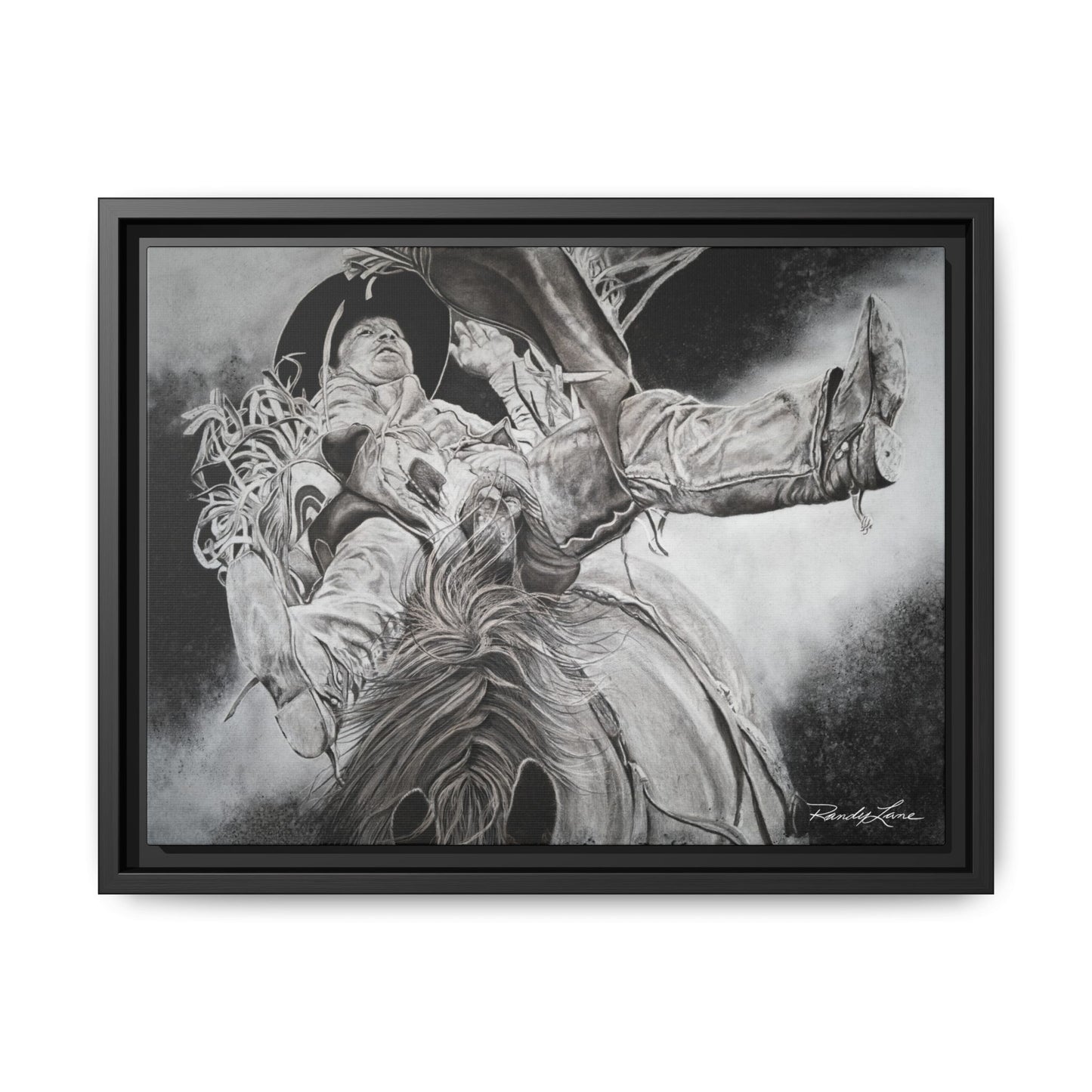 Battle Tested, Rodeo Bareback Rider Painting, Framed Matte Canvas Print