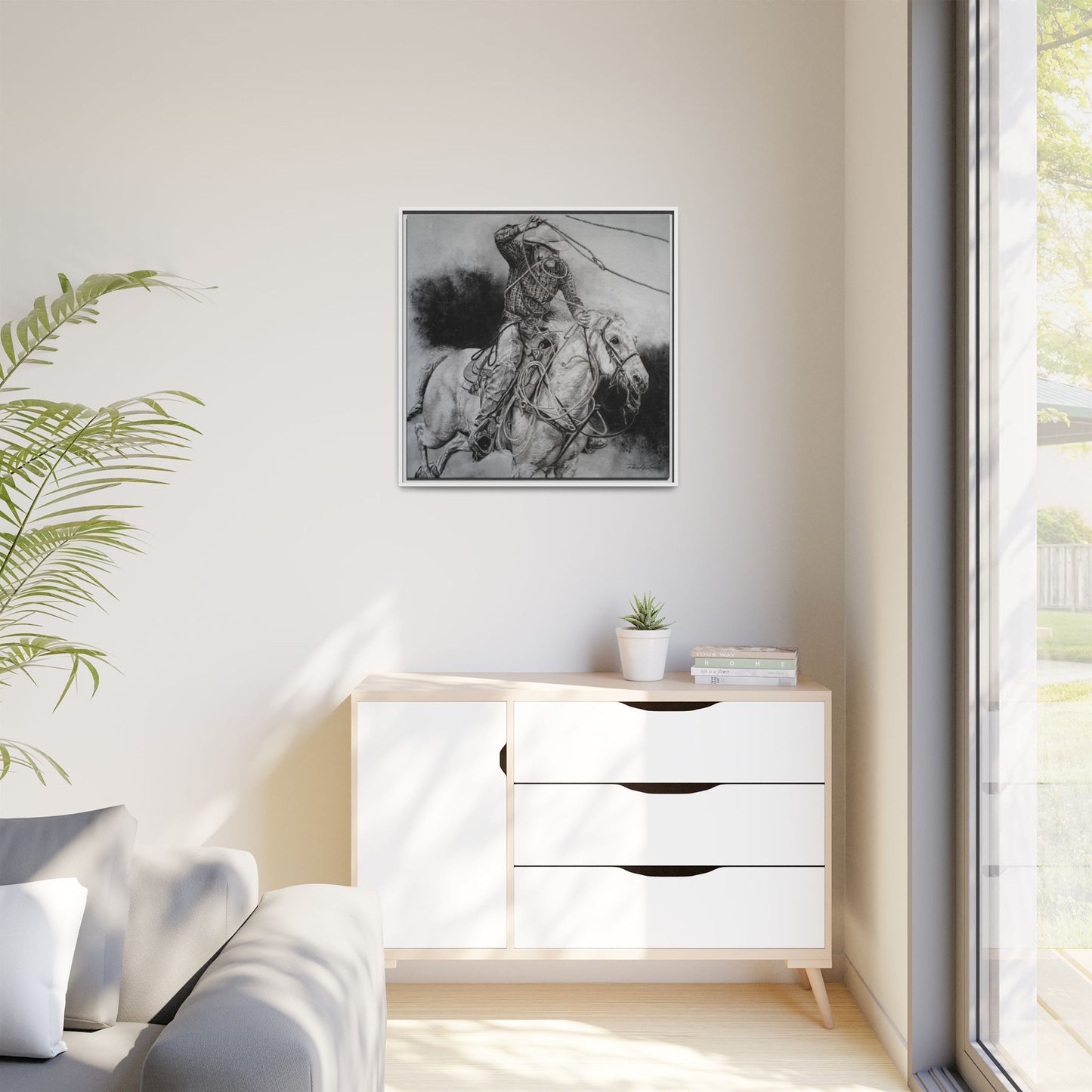 Let it Fly, Rodeo Tie-down Roper Painting, Matte Framed Stretched Canvas