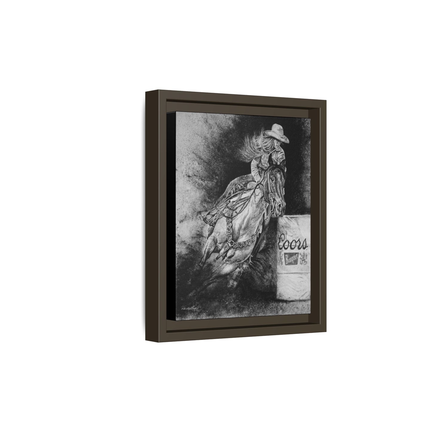 Sophie's Run. Rodeo Barrel Racer Framed Stretched Canvas Art