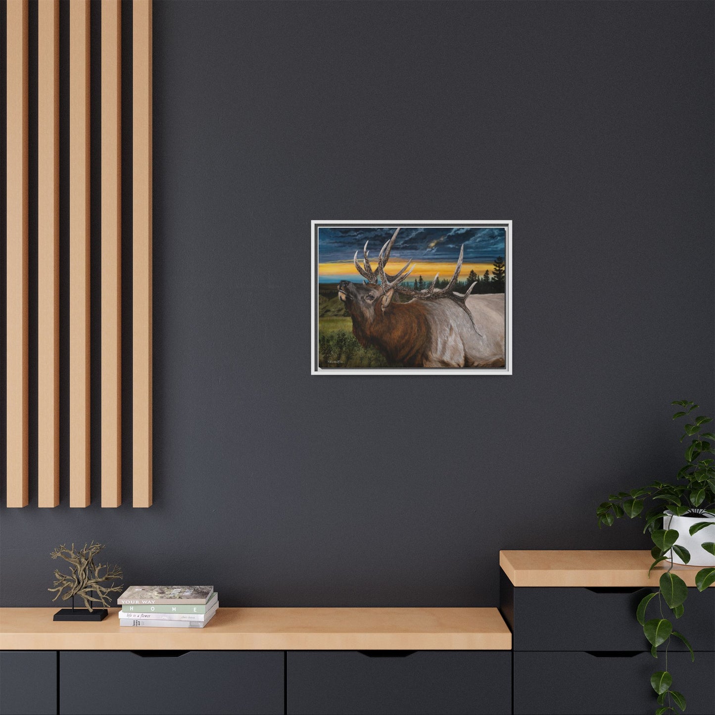 Sunset Serenade,  Elk Framed Matte Canvas Print