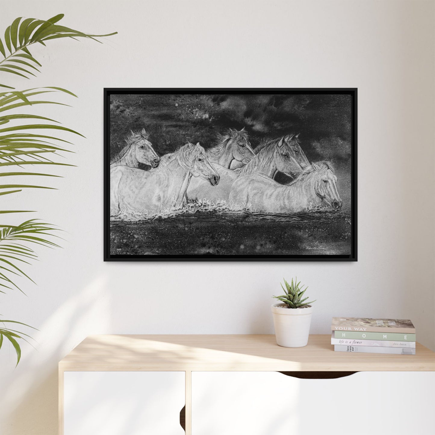 Night Swim, Framed Horse Canvas Art