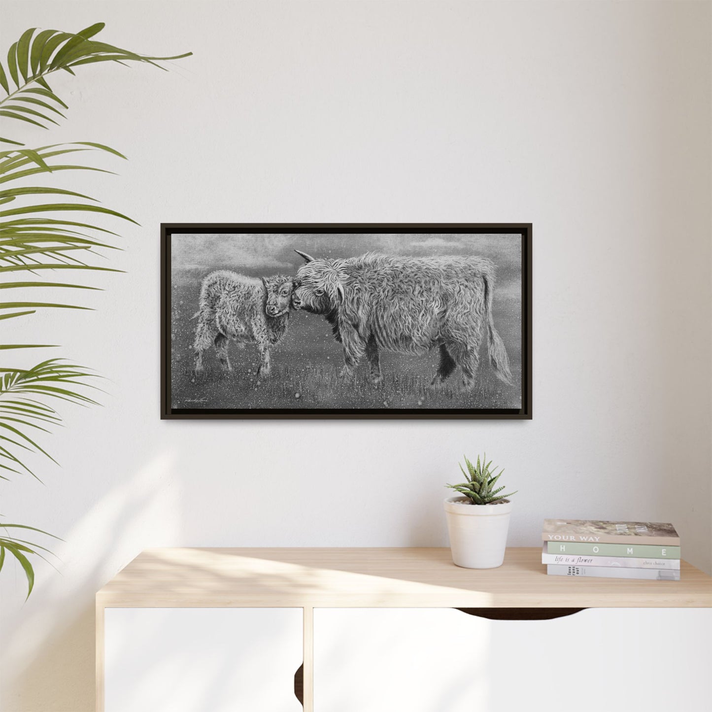 Highland Love, Highland Cattle Framed Canvas Art Print