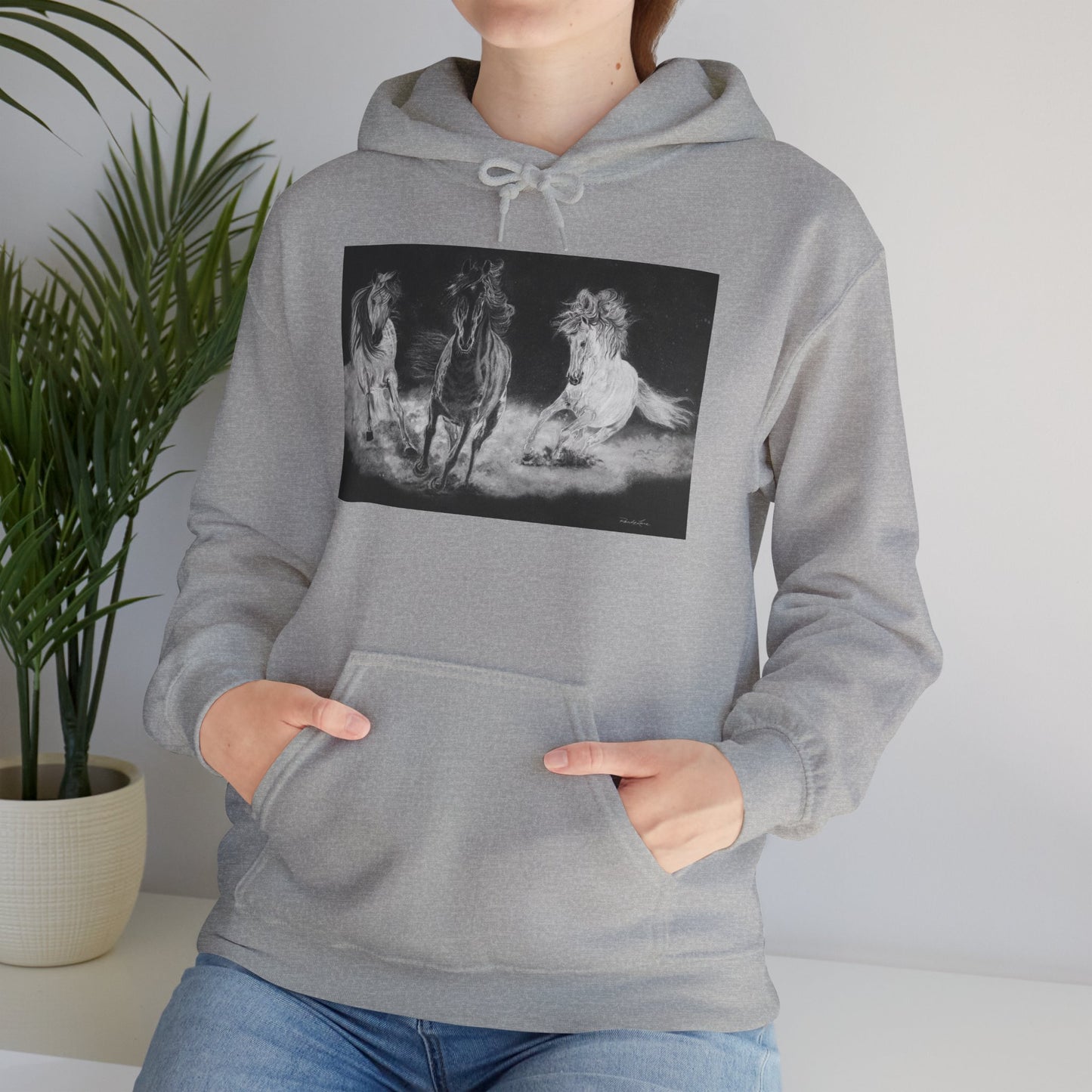 Midnight Run. Horse Cozy Unisex Hooded Pullover