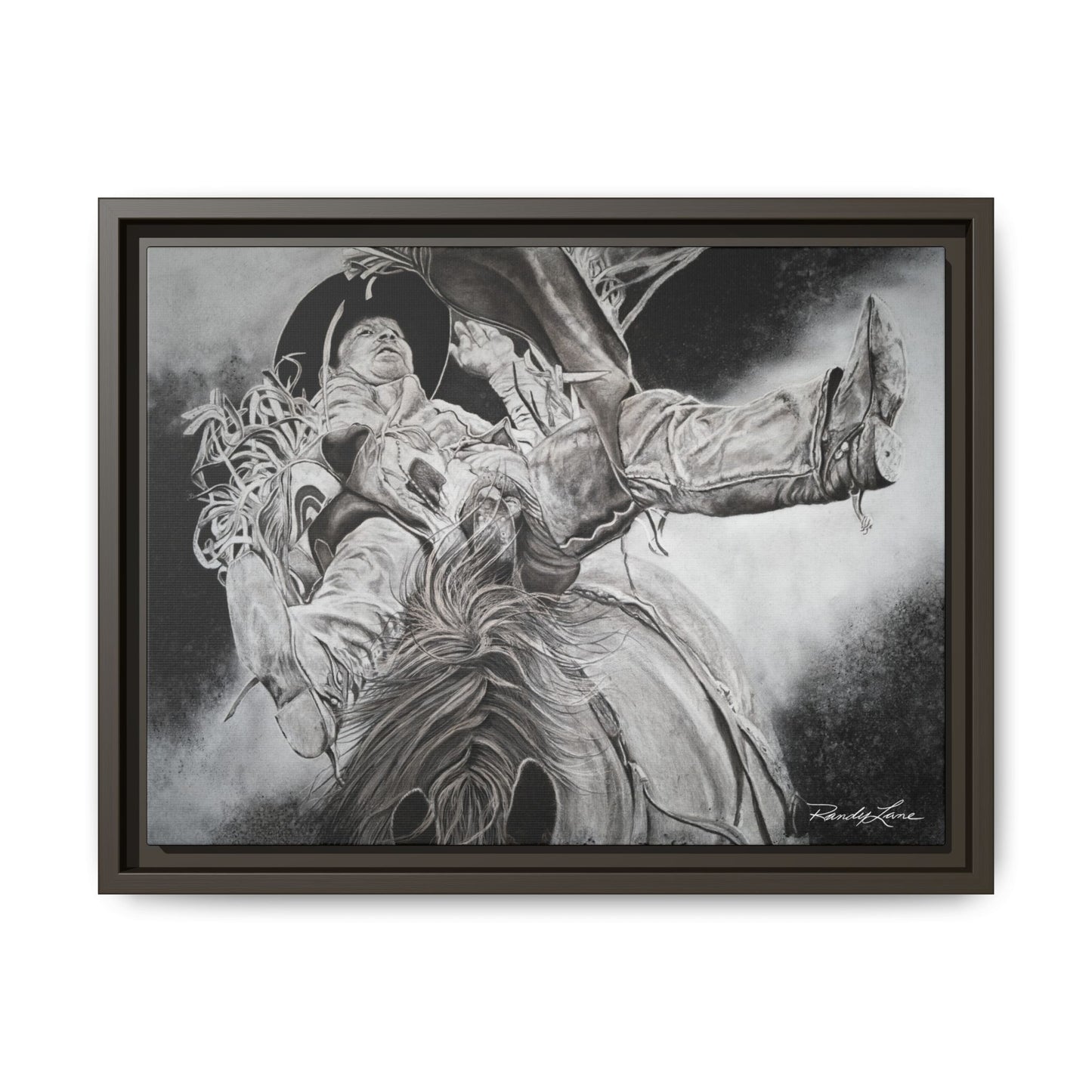 Battle Tested, Rodeo Bareback Rider Painting, Framed Matte Canvas Print