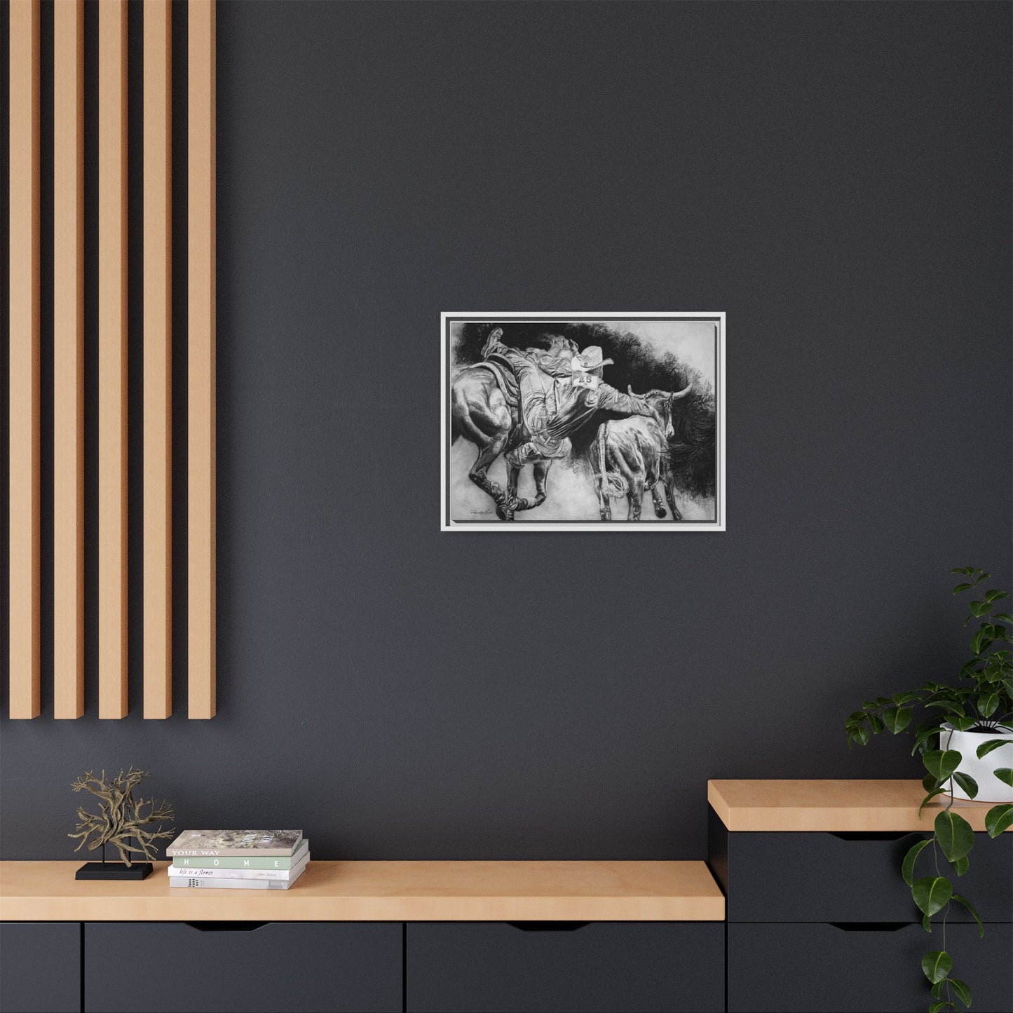 Contact. Cowboy Bulldogger Rodeo Art Framed Stretched Canvas Art