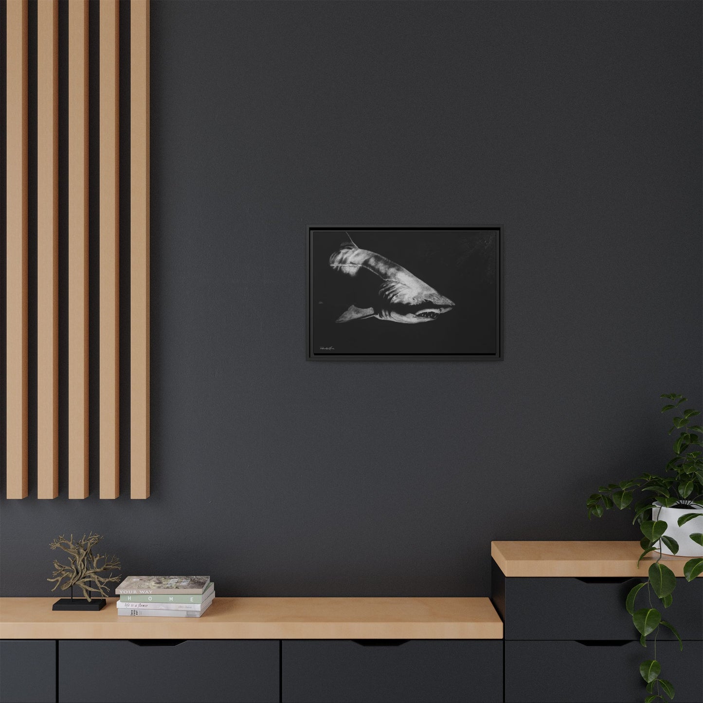 Below, Framed Shark Fine Art Print, Matte Canvas Wall Decor