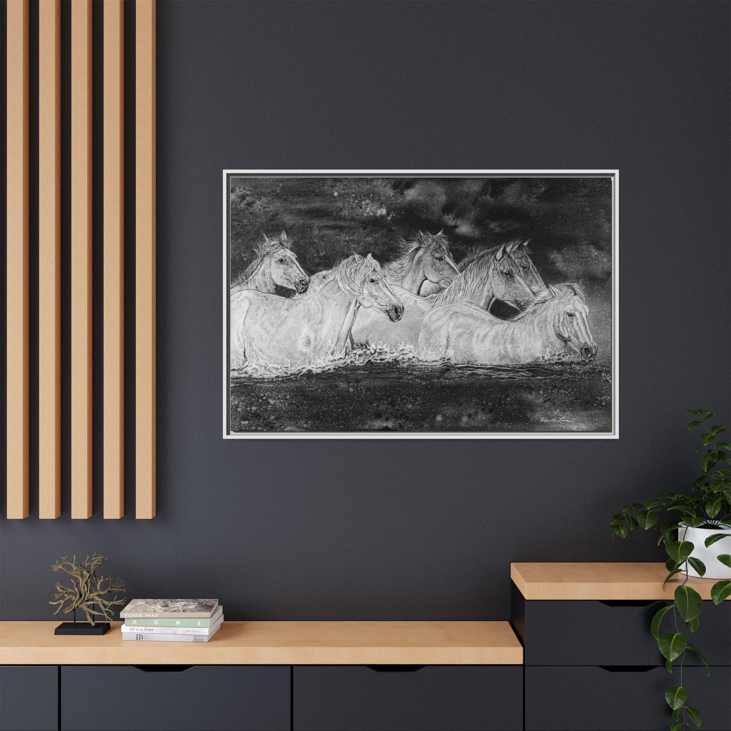 Night Swim, Framed Horse Canvas Art