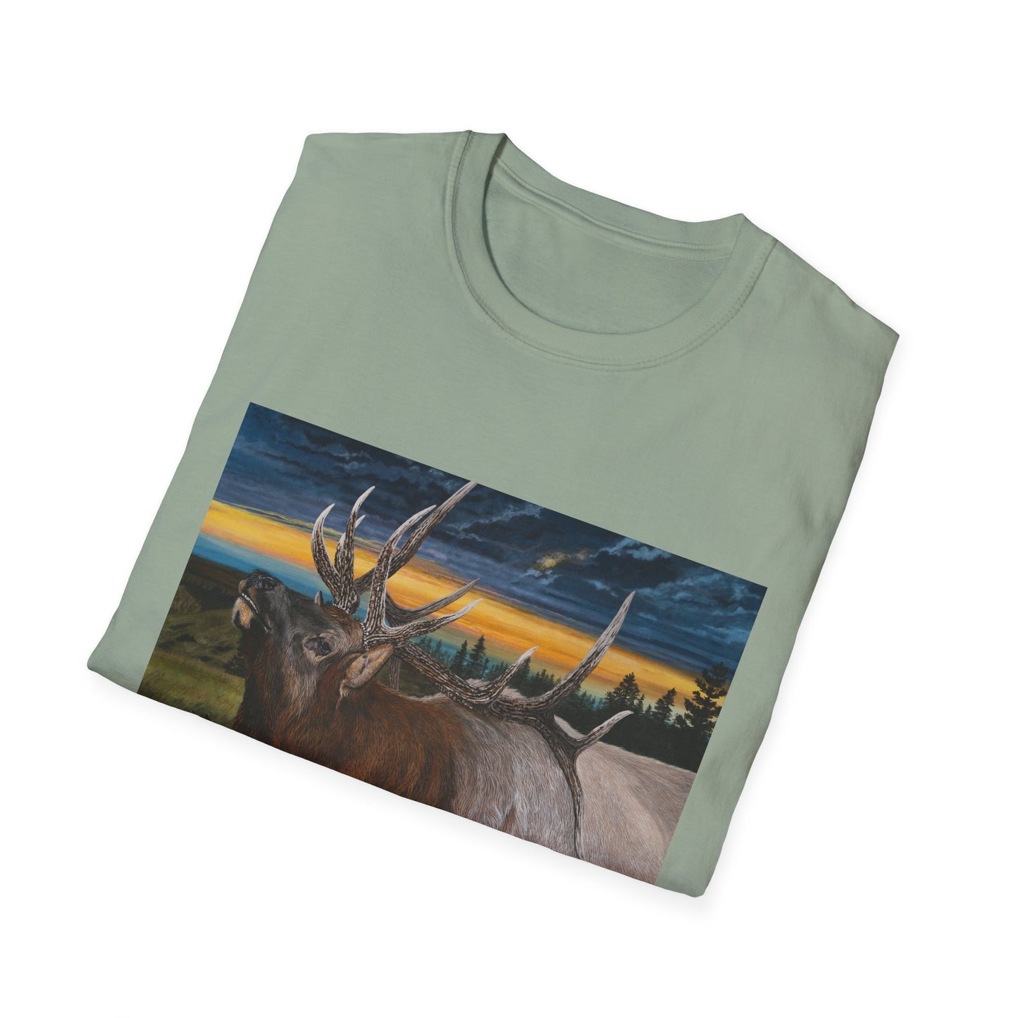 Sunset Serenade,  Elk Graphic Unisex soft T-Shirt