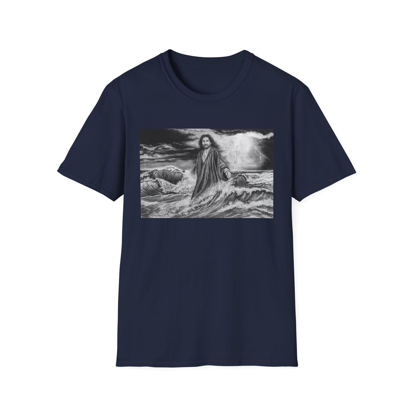 View from the Boat, Jesus Walking on Water Painting T-Shirt — Spiritual Christian Faith Tee