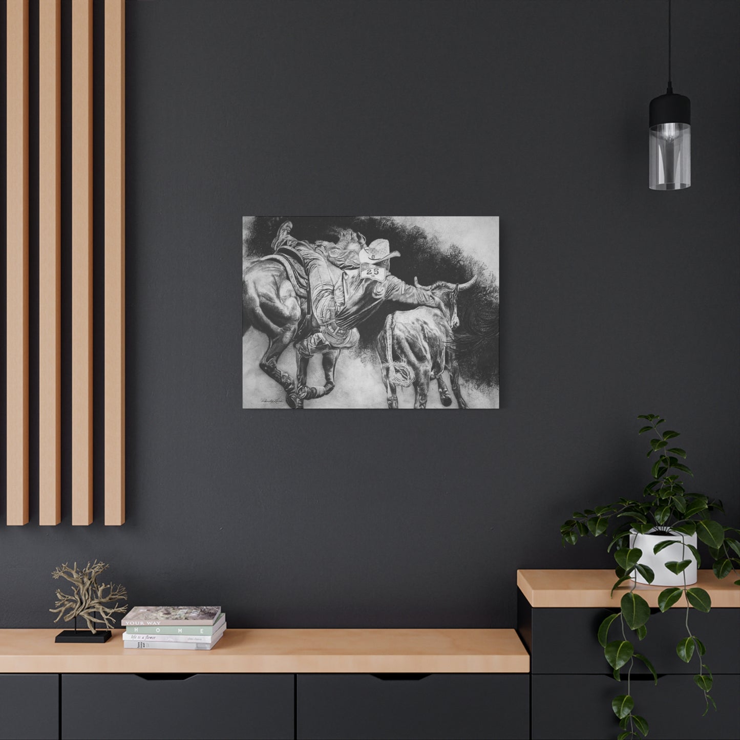 Contact. Cowboy Bulldogger Rodeo Art Stretched Canvas Print