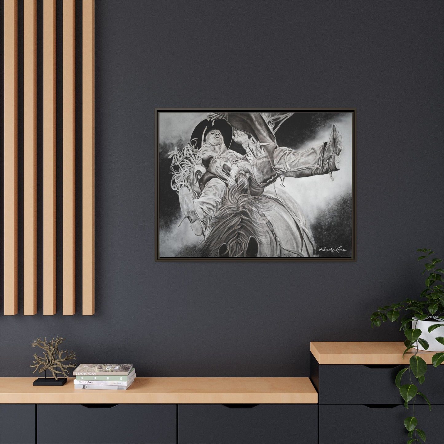 Battle Tested, Rodeo Bareback Rider Painting, Framed Matte Canvas Print