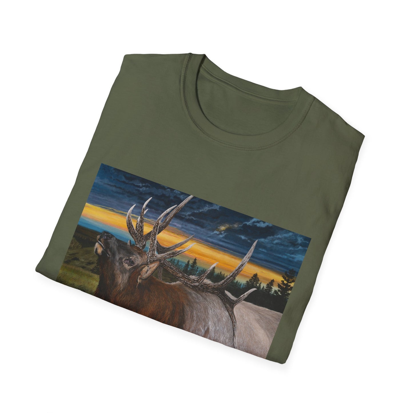 Sunset Serenade,  Elk Graphic Unisex soft T-Shirt
