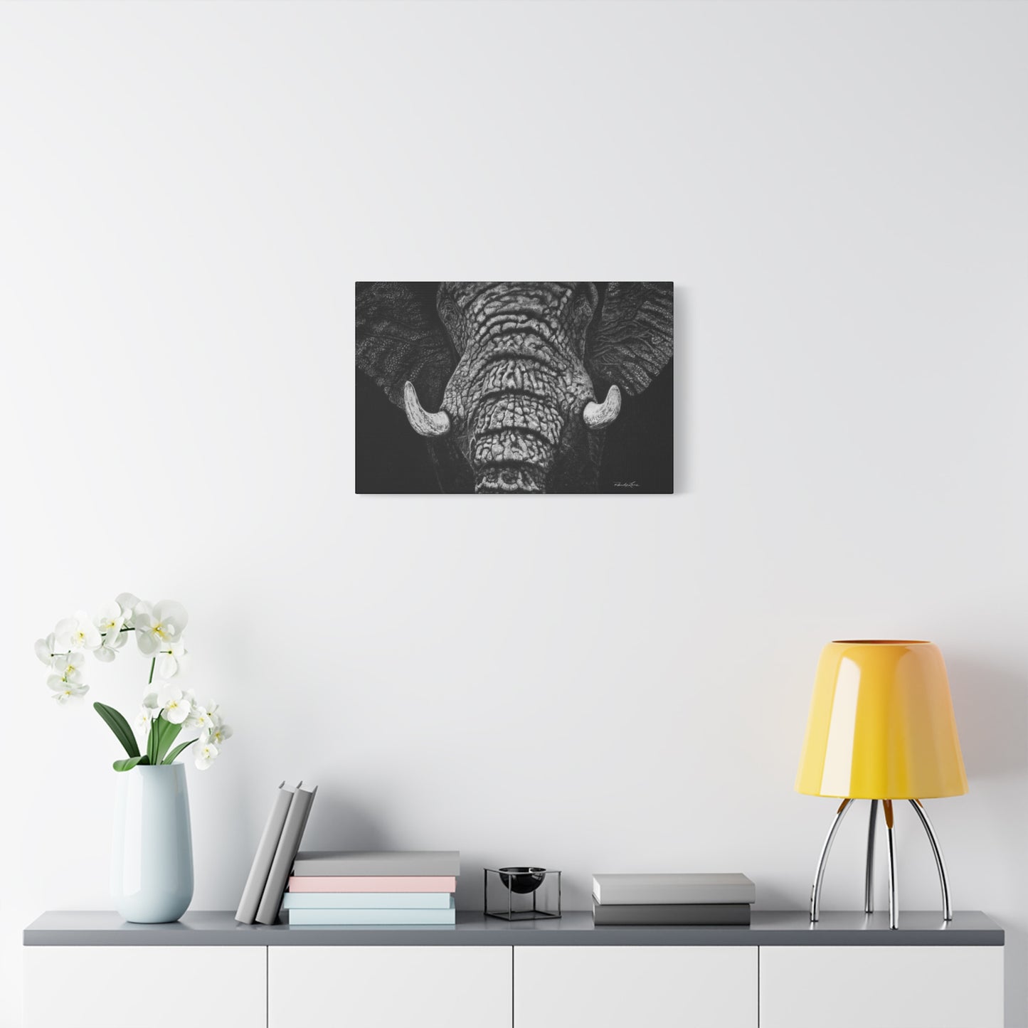 Ebony and Ivory, Stretched Canvas Wall Art Featuring Majestic Elephant