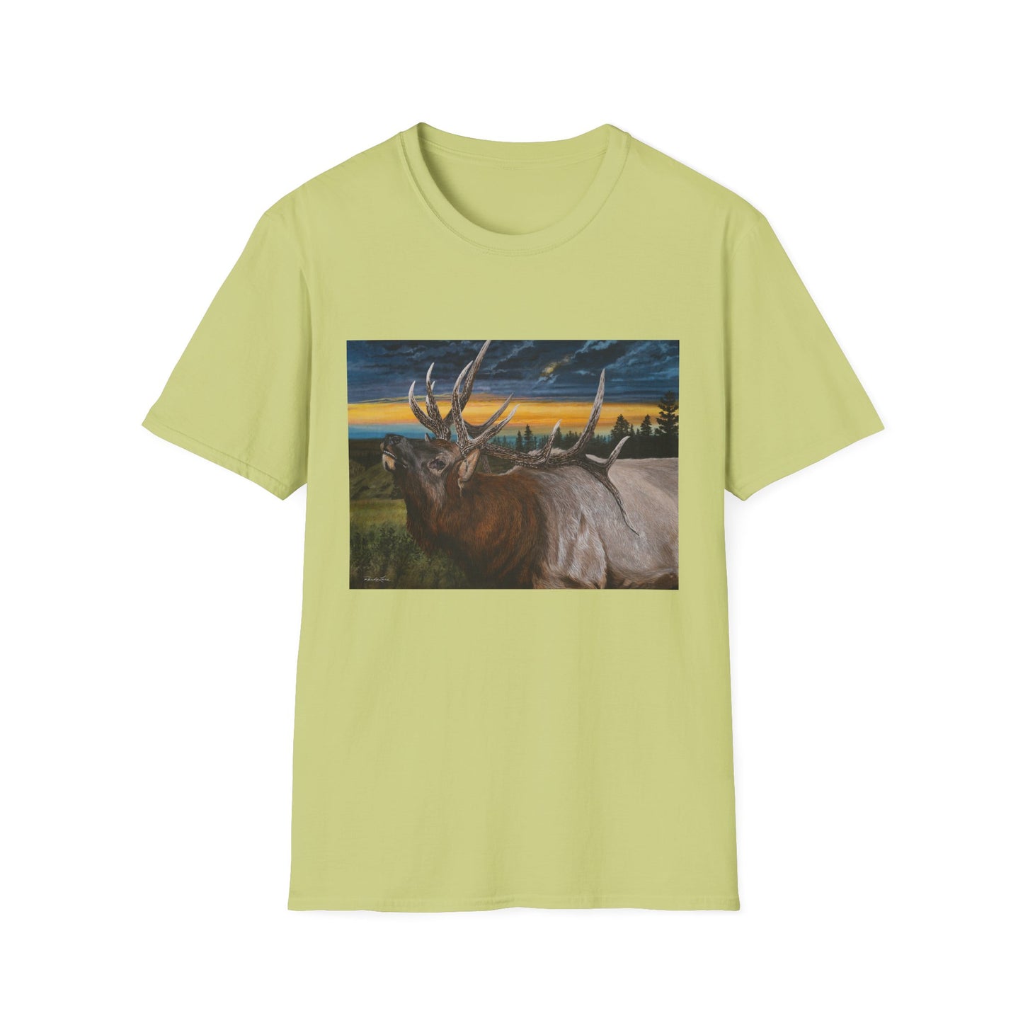 Sunset Serenade,  Elk Graphic Unisex soft T-Shirt