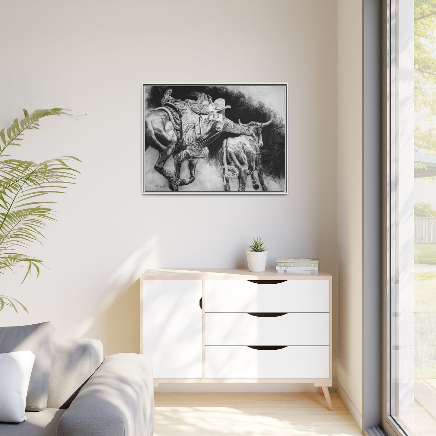 Contact. Cowboy Bulldogger Rodeo Art Framed Stretched Canvas Art