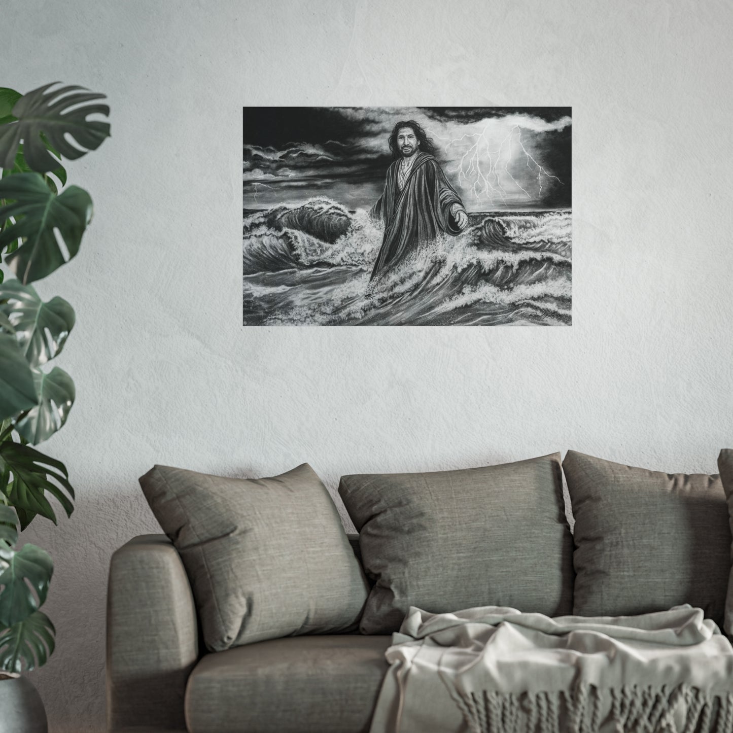 View from the Boat, Jesus Walking on Water Painting Fine Art Print — Religious Wall Art