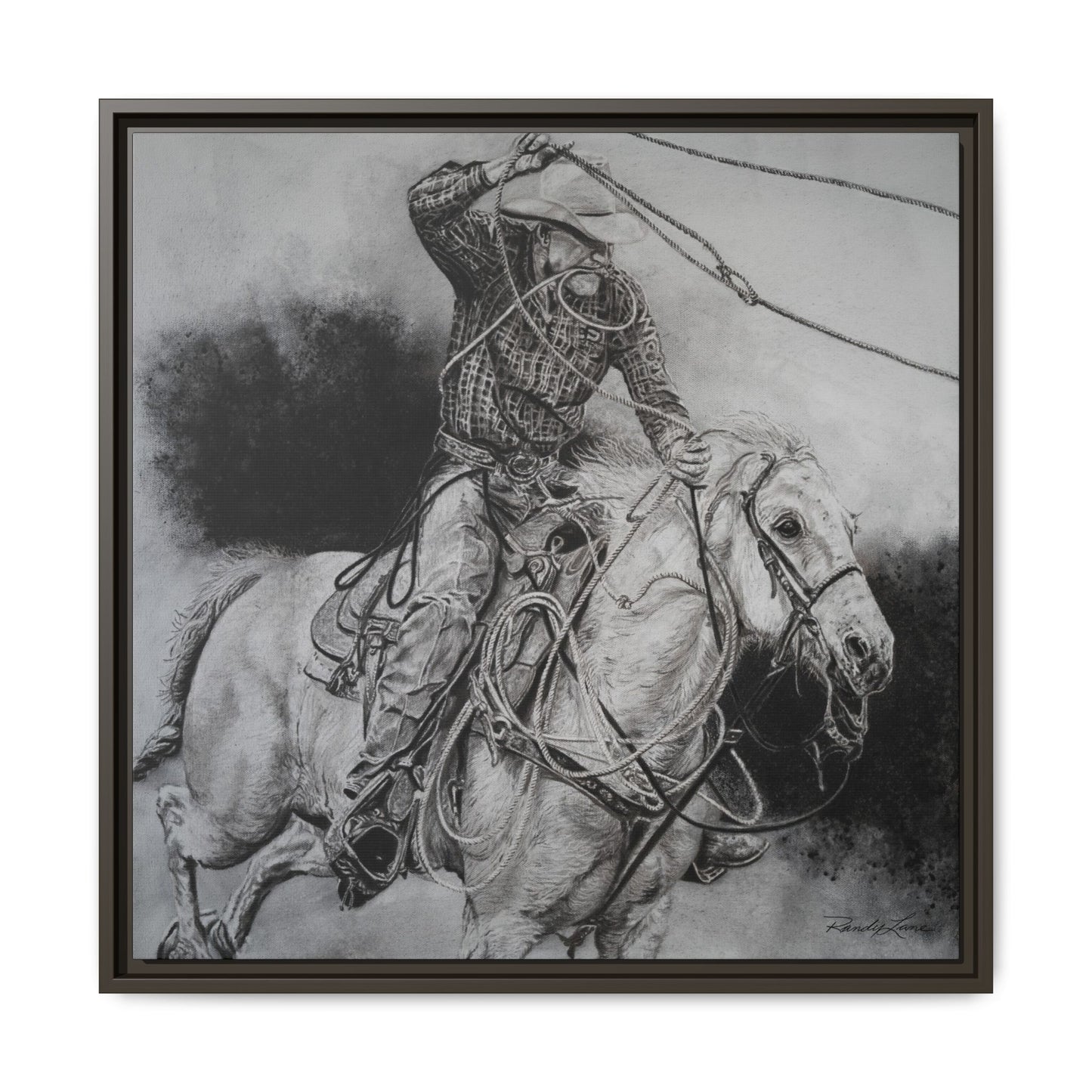 Let it Fly, Rodeo Tie-down Roper Painting, Matte Framed Stretched Canvas