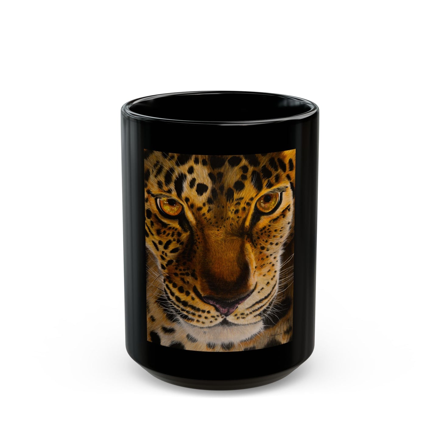 Windows to the Soul, Leopard Print Black Mug
