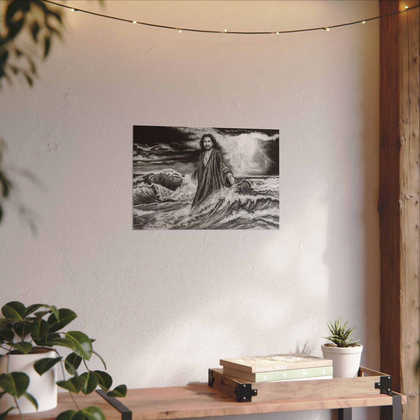 View from the Boat, Jesus Walking on Water Painting, Matte Fine Art Print — Textured Wall Art