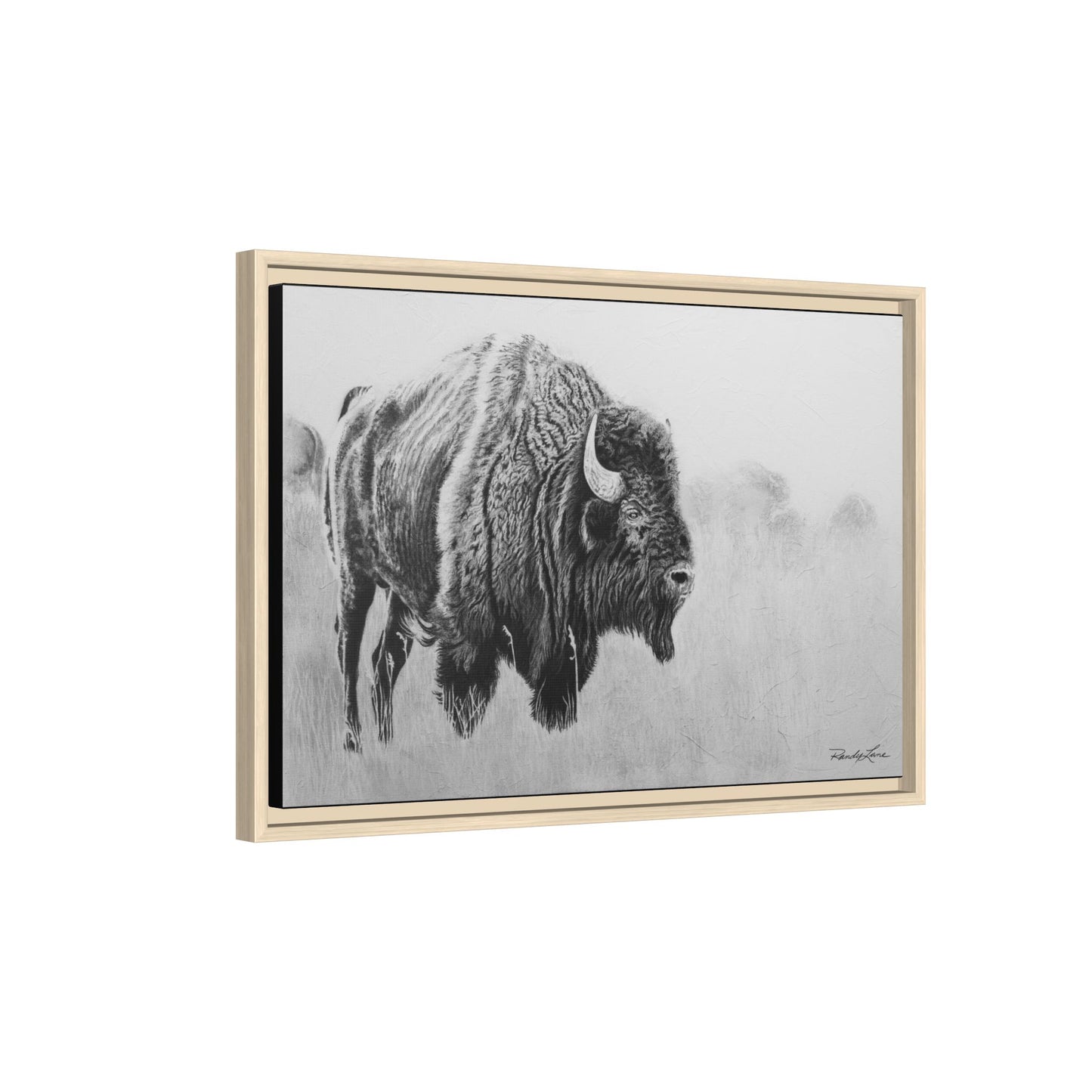 Prairie Bison, Bison Painting Framed Matte Canvas Print — Black & White Wildlife Wall Art