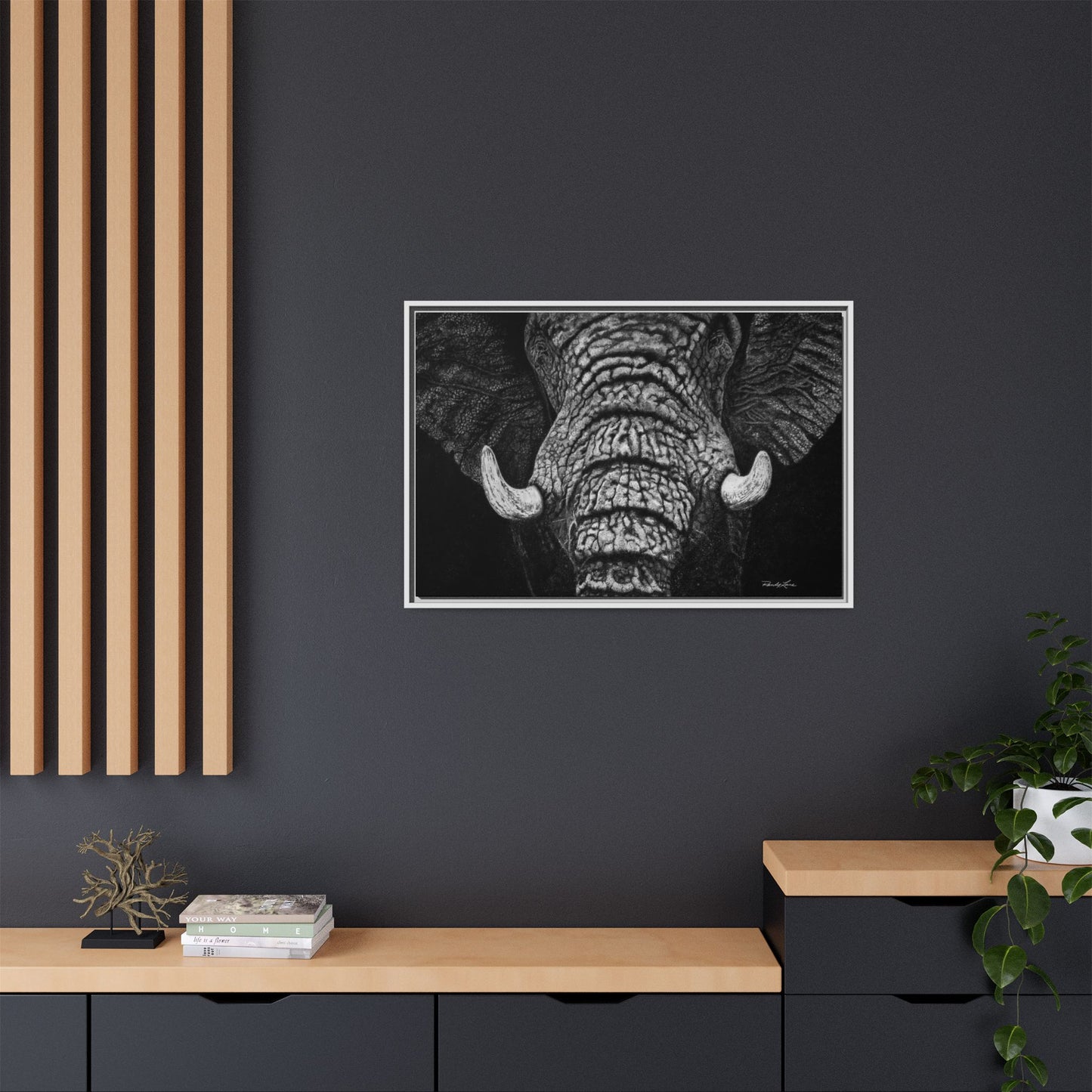 Ebony and Ivory, Elephant Portrait Framed Canvas Wall Art