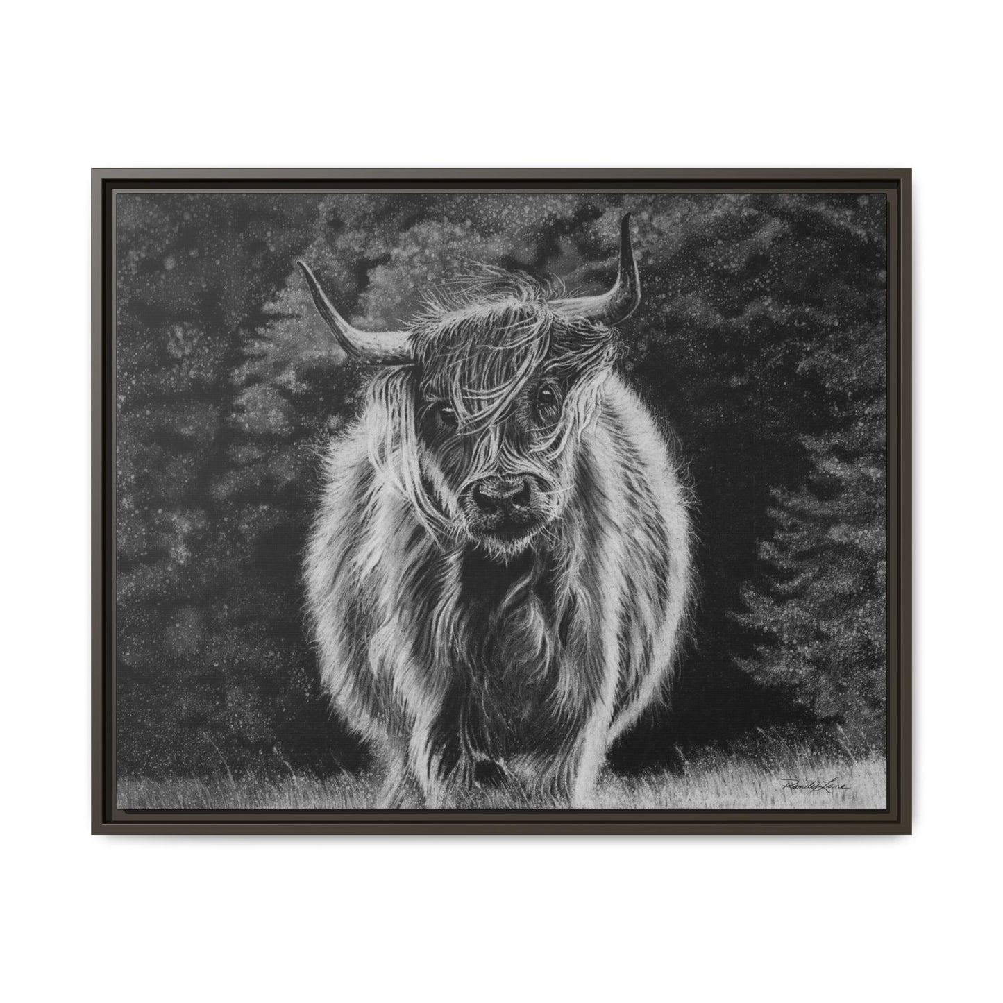 Ragamuffin. Highland Cow Framed Stretched Matte Canvas Print