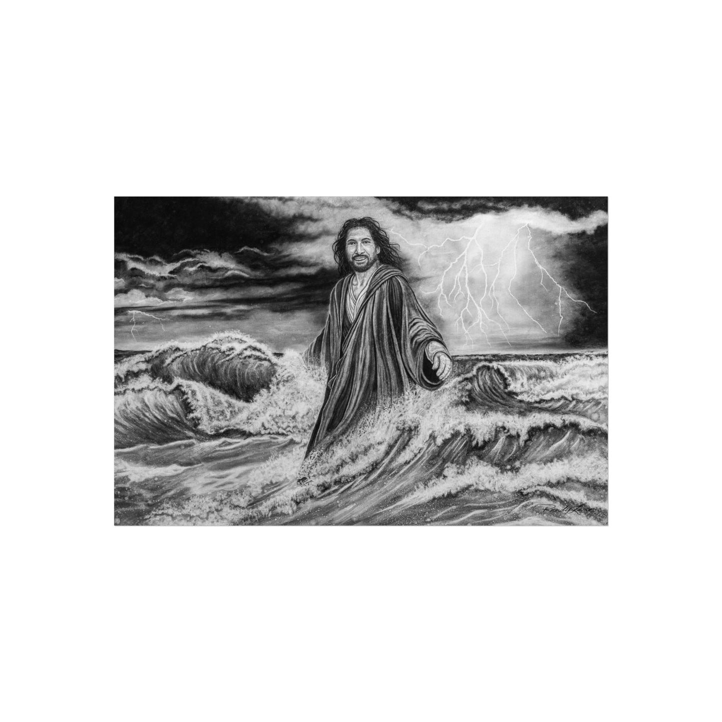 View from the Boat, Jesus Walking on Water Painting Fine Art Print — Religious Wall Art