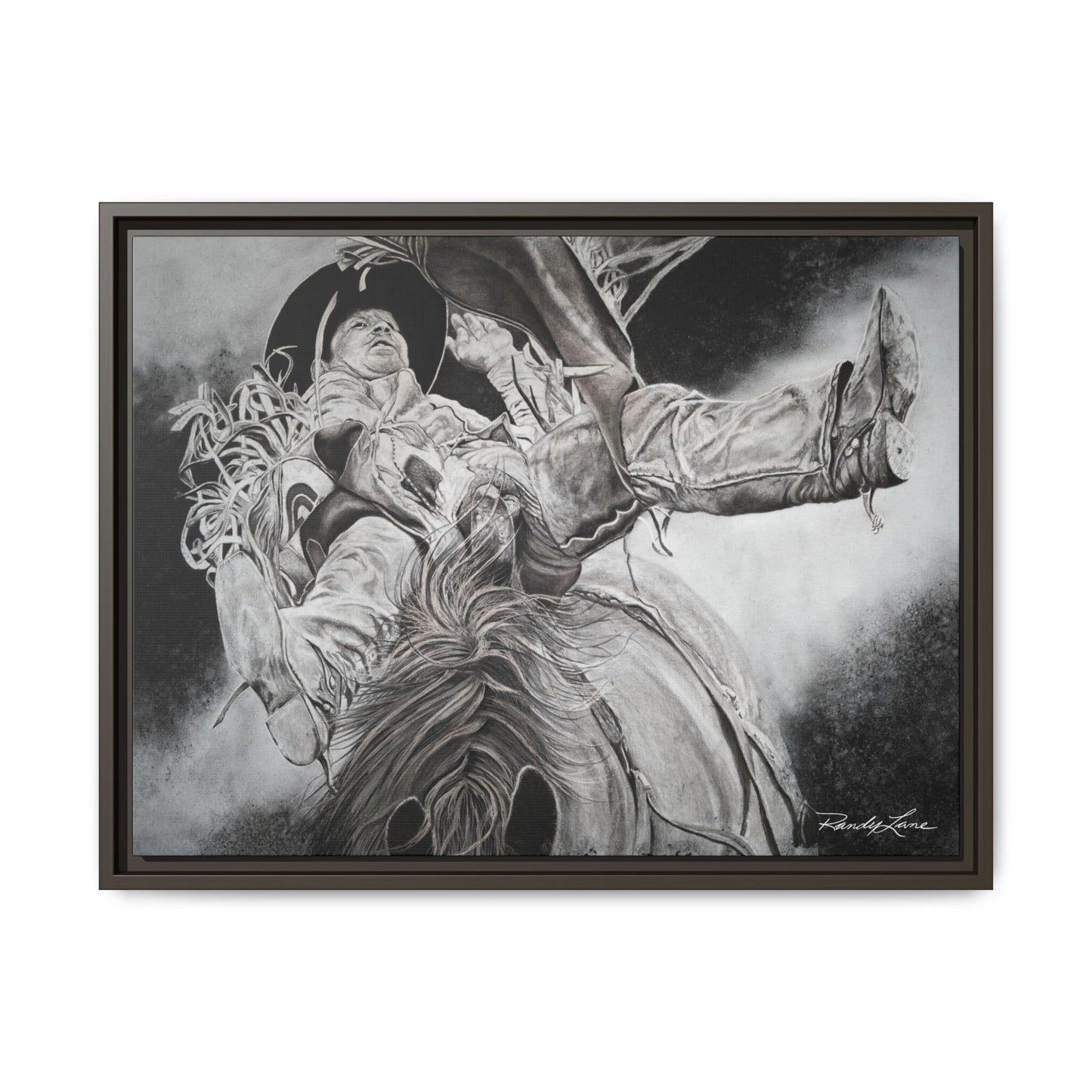Battle Tested, Rodeo Bareback Rider Painting, Framed Matte Canvas Print