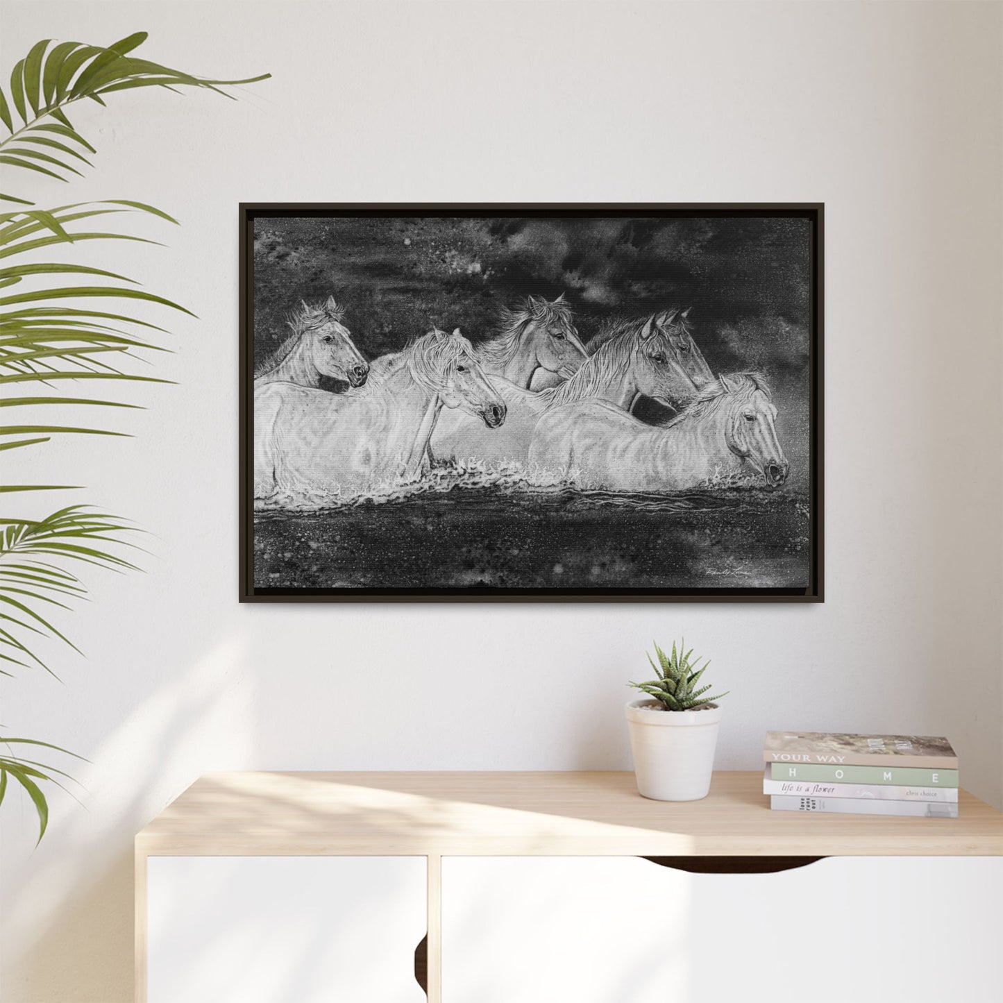 Night Swim, Framed Horse Canvas Art