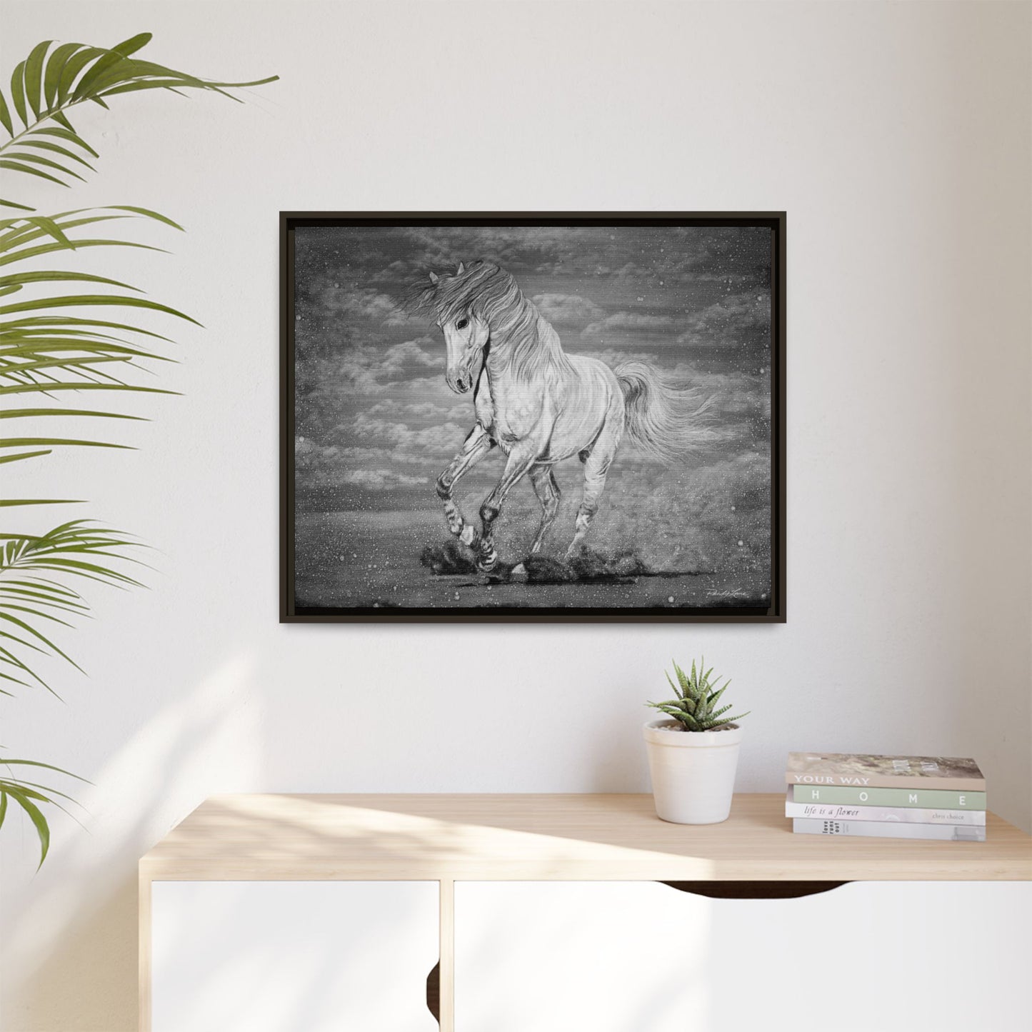 Equine Elegance. Prancing Horse Framed Stretched Matte Canvas Print