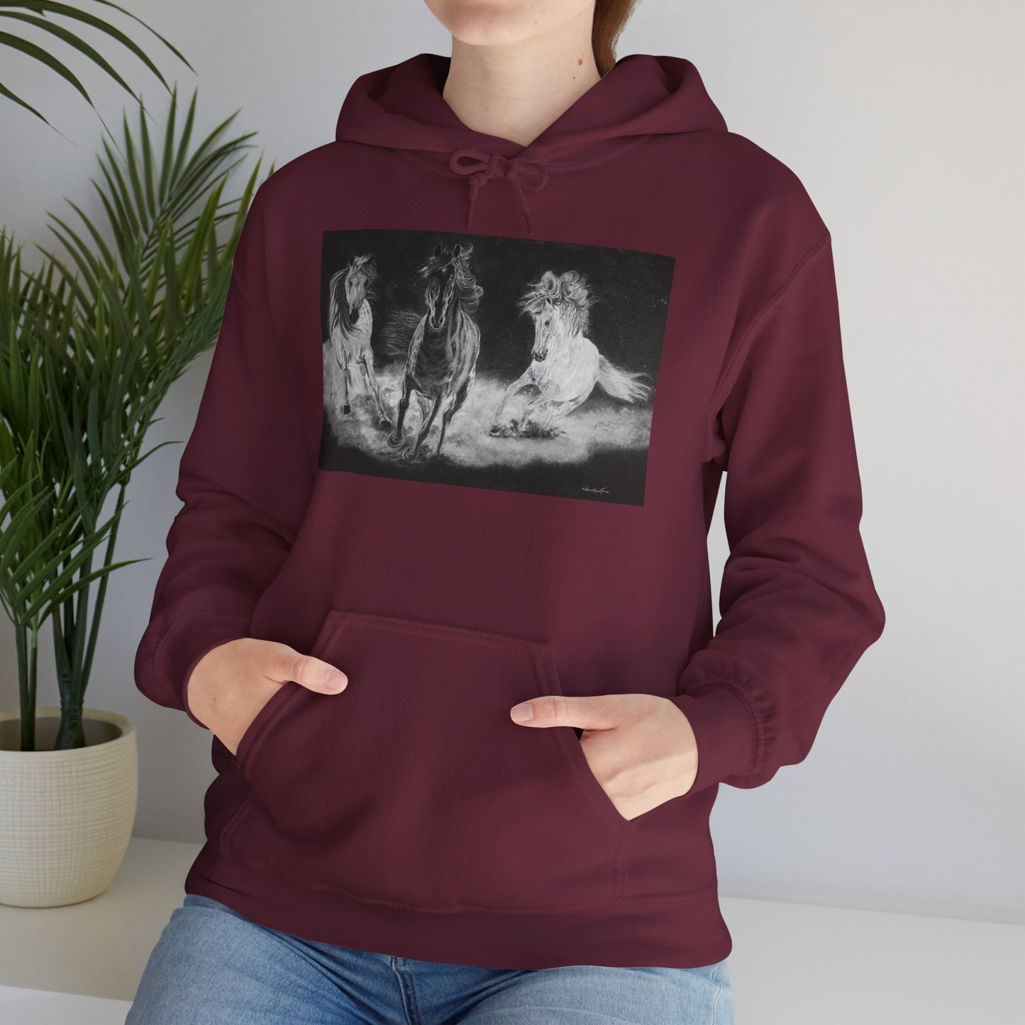 Midnight Run. Horse Cozy Unisex Hooded Pullover