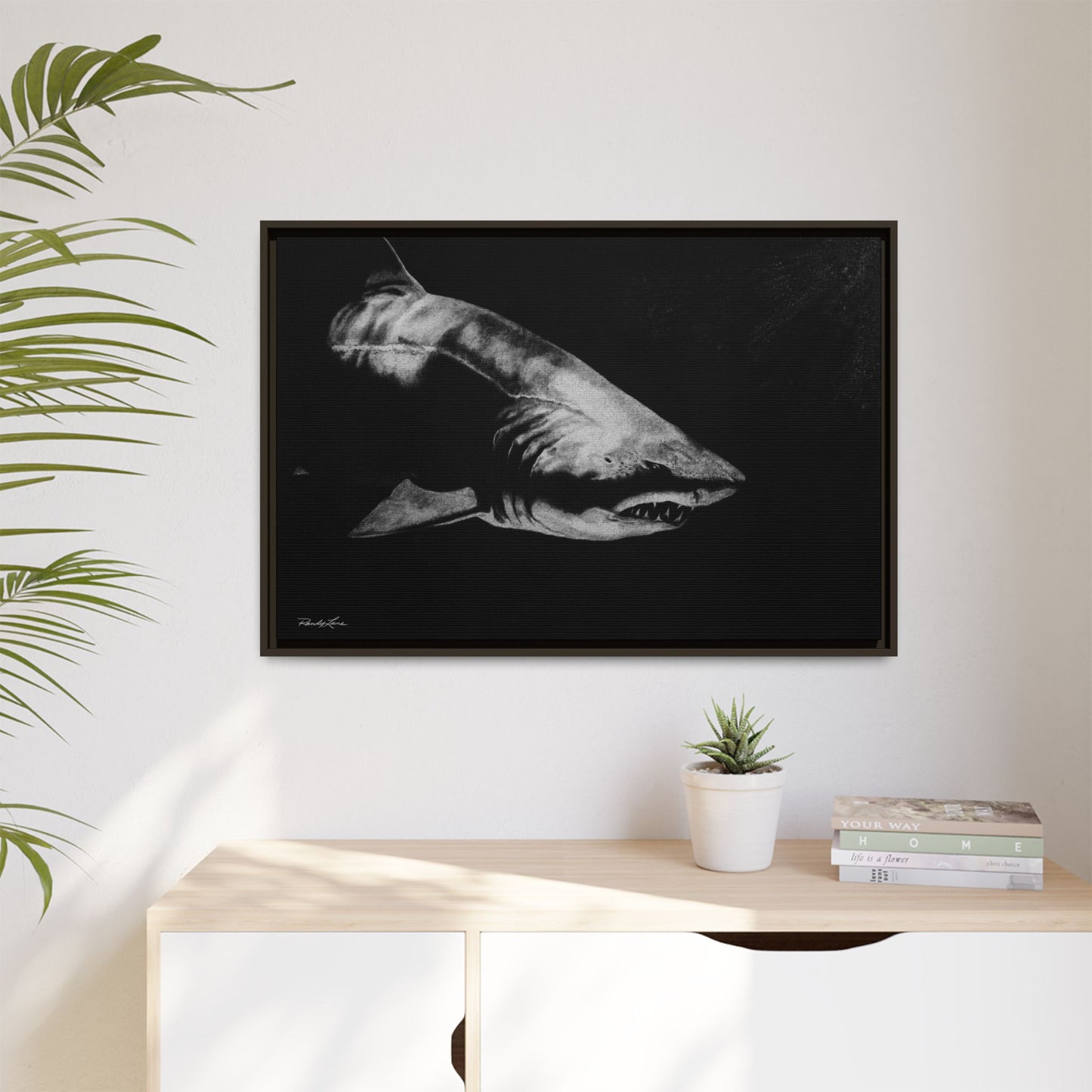 Below, Framed Shark Fine Art Print, Matte Canvas Wall Decor