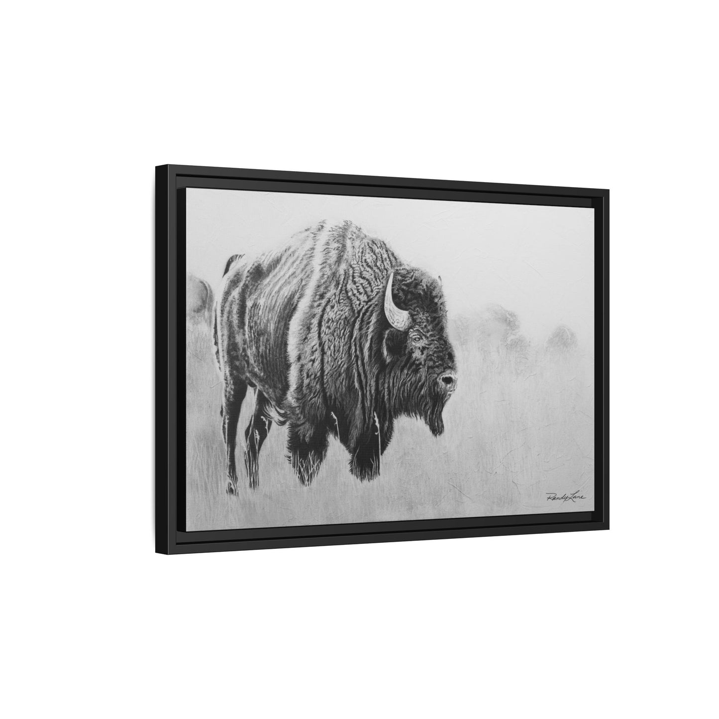Prairie Bison, Bison Painting Framed Matte Canvas Print — Black & White Wildlife Wall Art