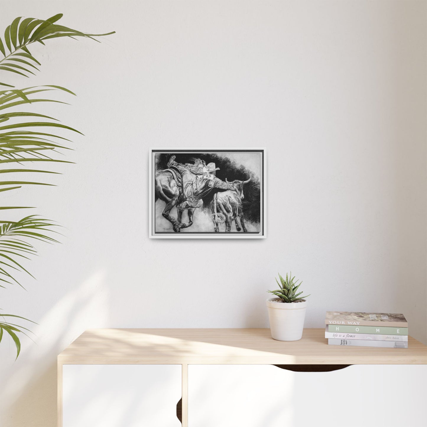 Contact. Cowboy Bulldogger Rodeo Art Framed Stretched Canvas Art