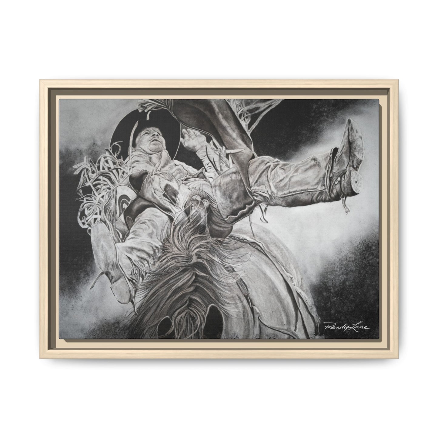 Battle Tested, Rodeo Bareback Rider Painting, Framed Matte Canvas Print
