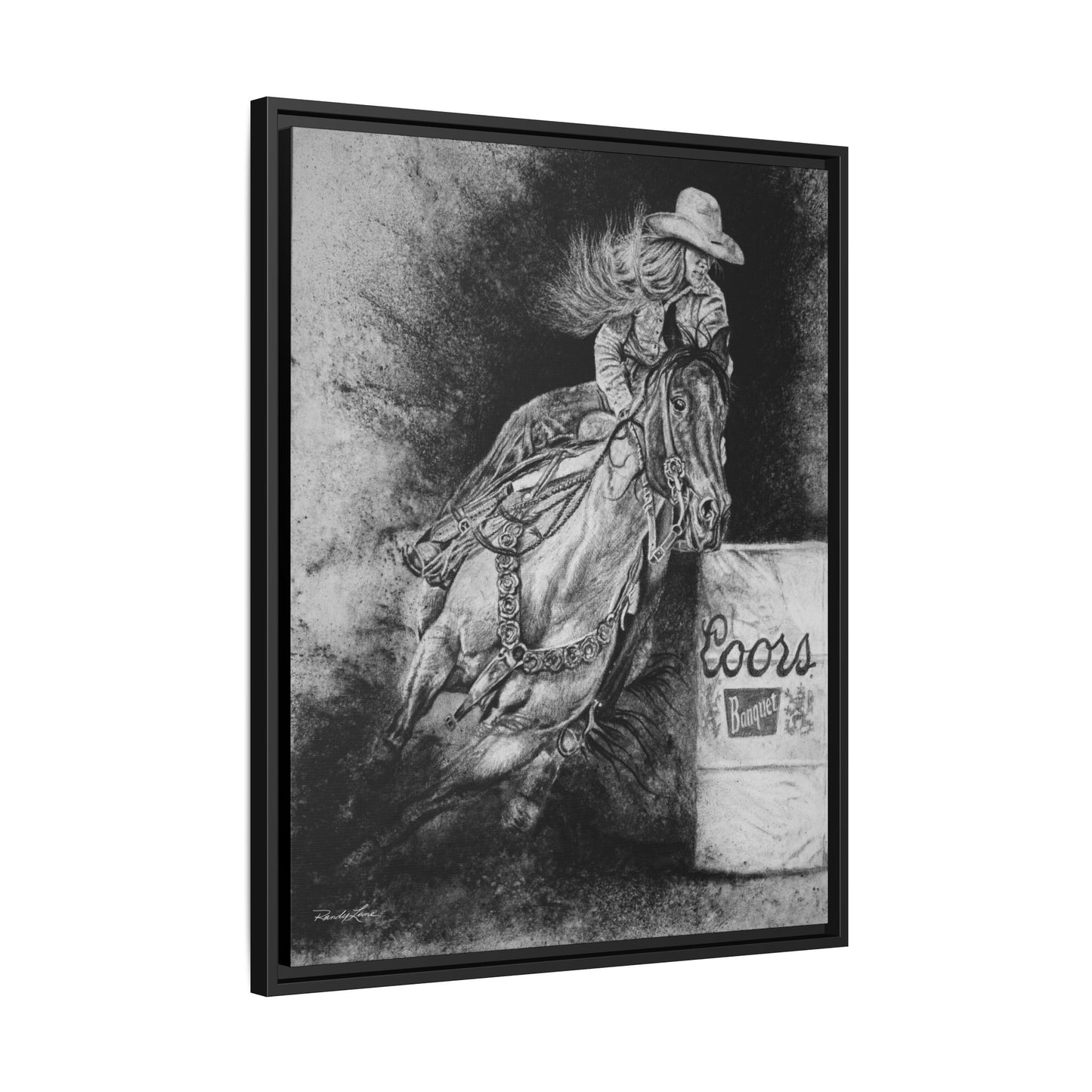 Sophie's Run. Rodeo Barrel Racer Framed Stretched Canvas Art