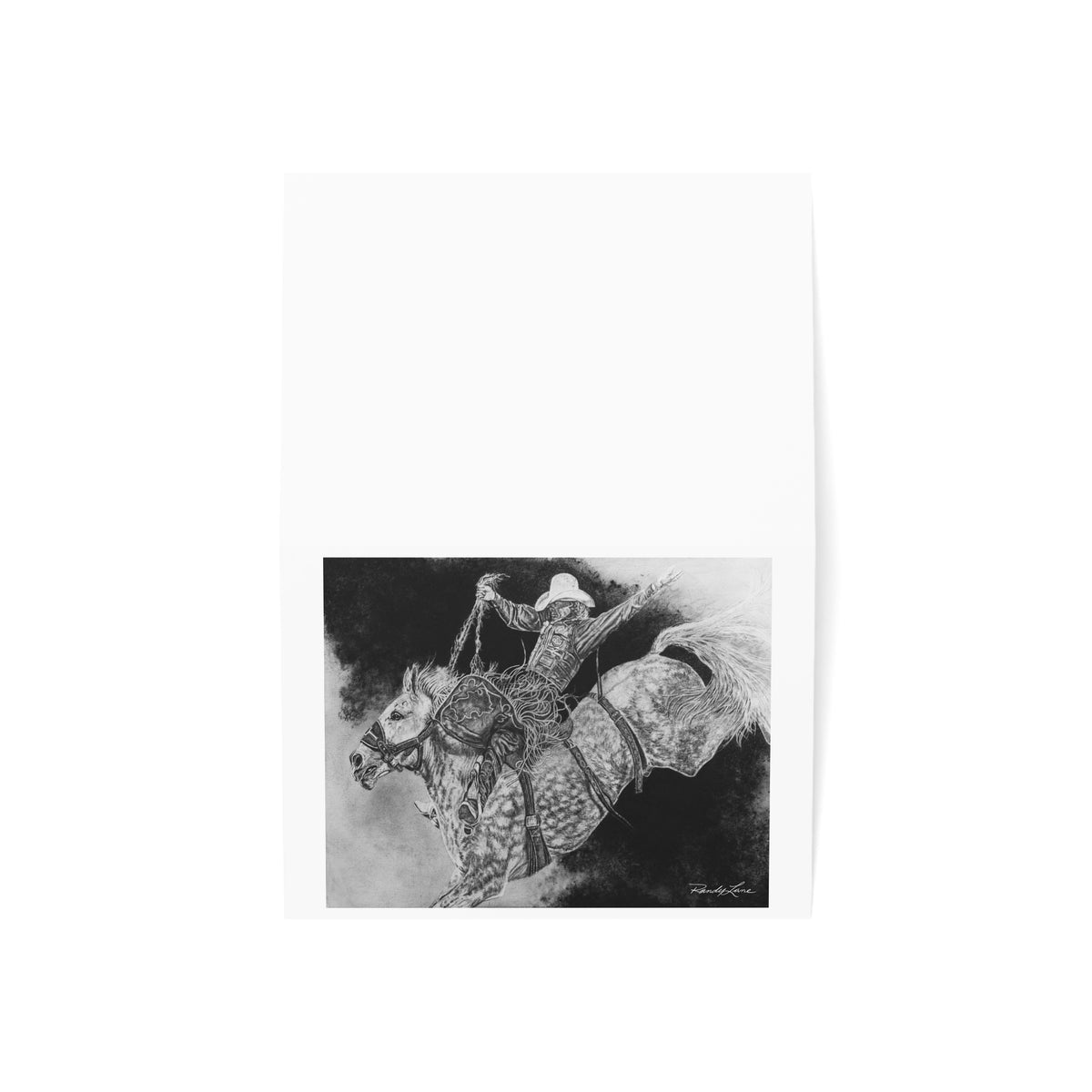 Big Grey, Rodeo Bareback Bronc Painting, Greeting Cards — Bucking Bronco Cowboy Art (Set of 1/10/30/50)