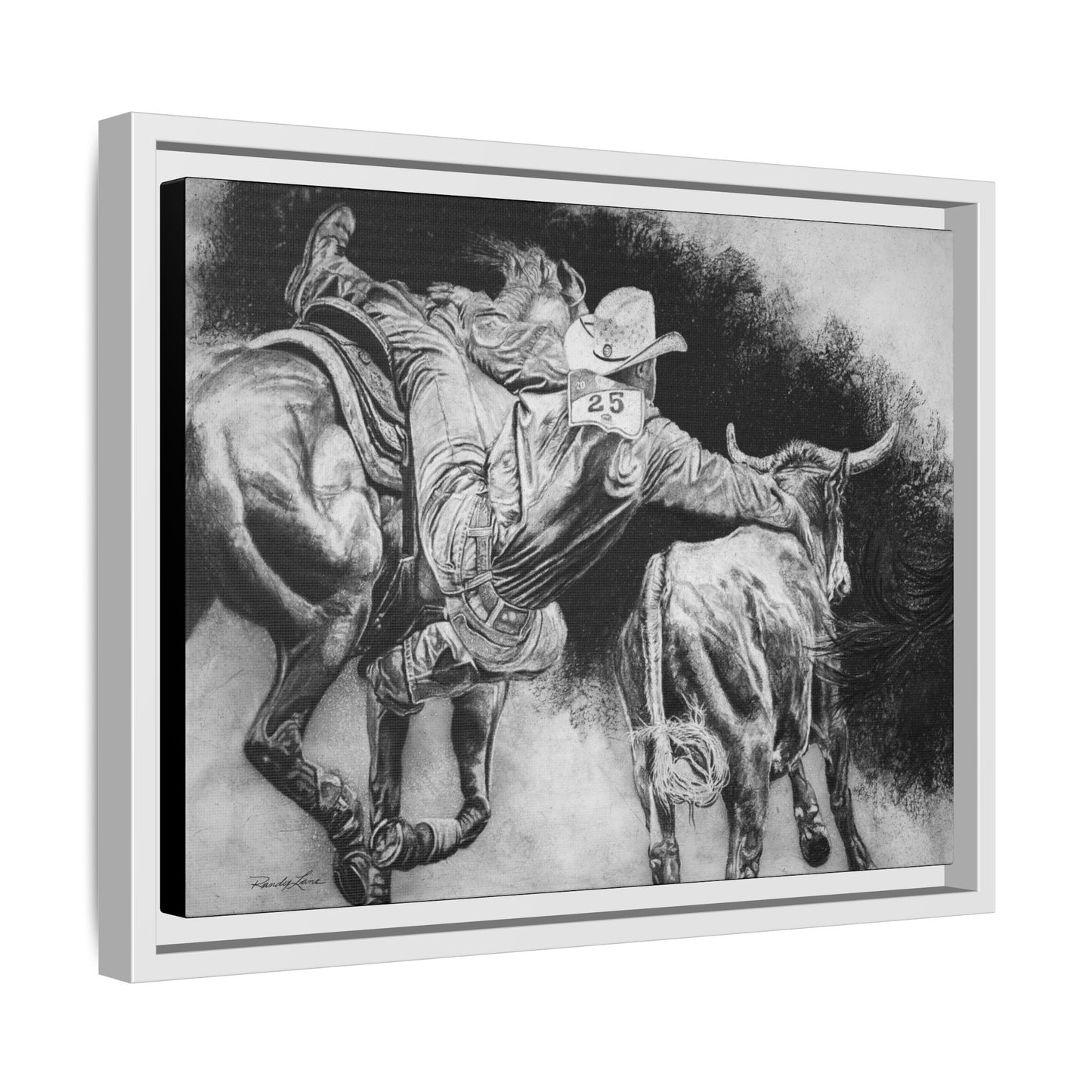 Contact. Cowboy Bulldogger Rodeo Art Framed Stretched Canvas Art