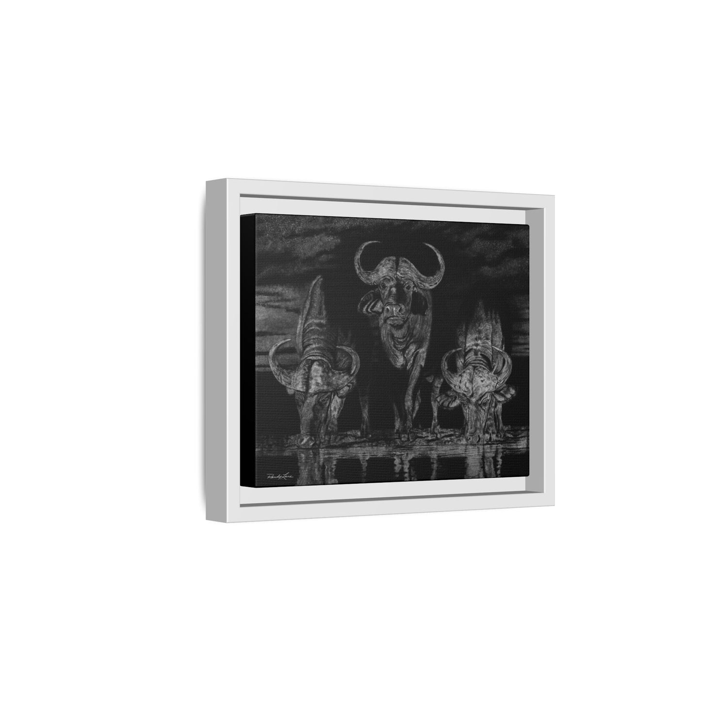 The Waterhole, Cape Buffalo Framed Canvas Wall Art