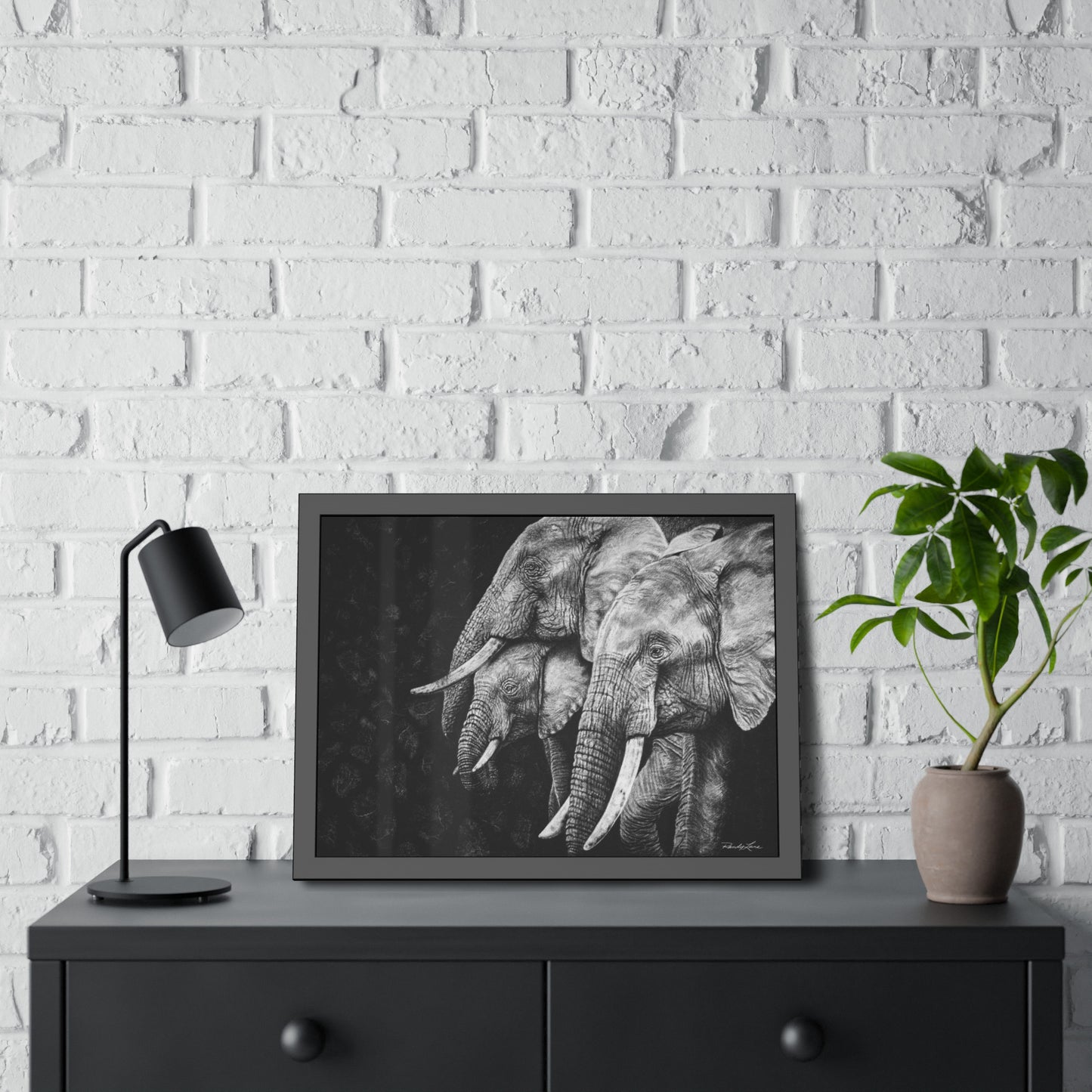Brushland Bond. Elephant Framed Fine Art Print