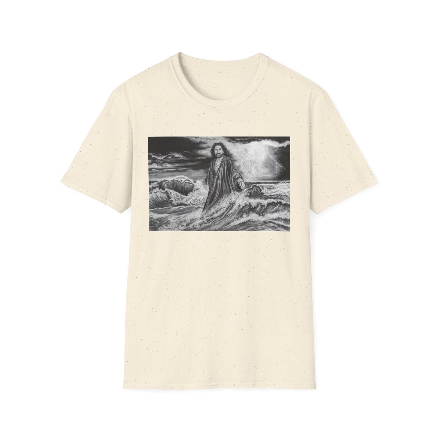 View from the Boat, Jesus Walking on Water Painting T-Shirt — Spiritual Christian Faith Tee