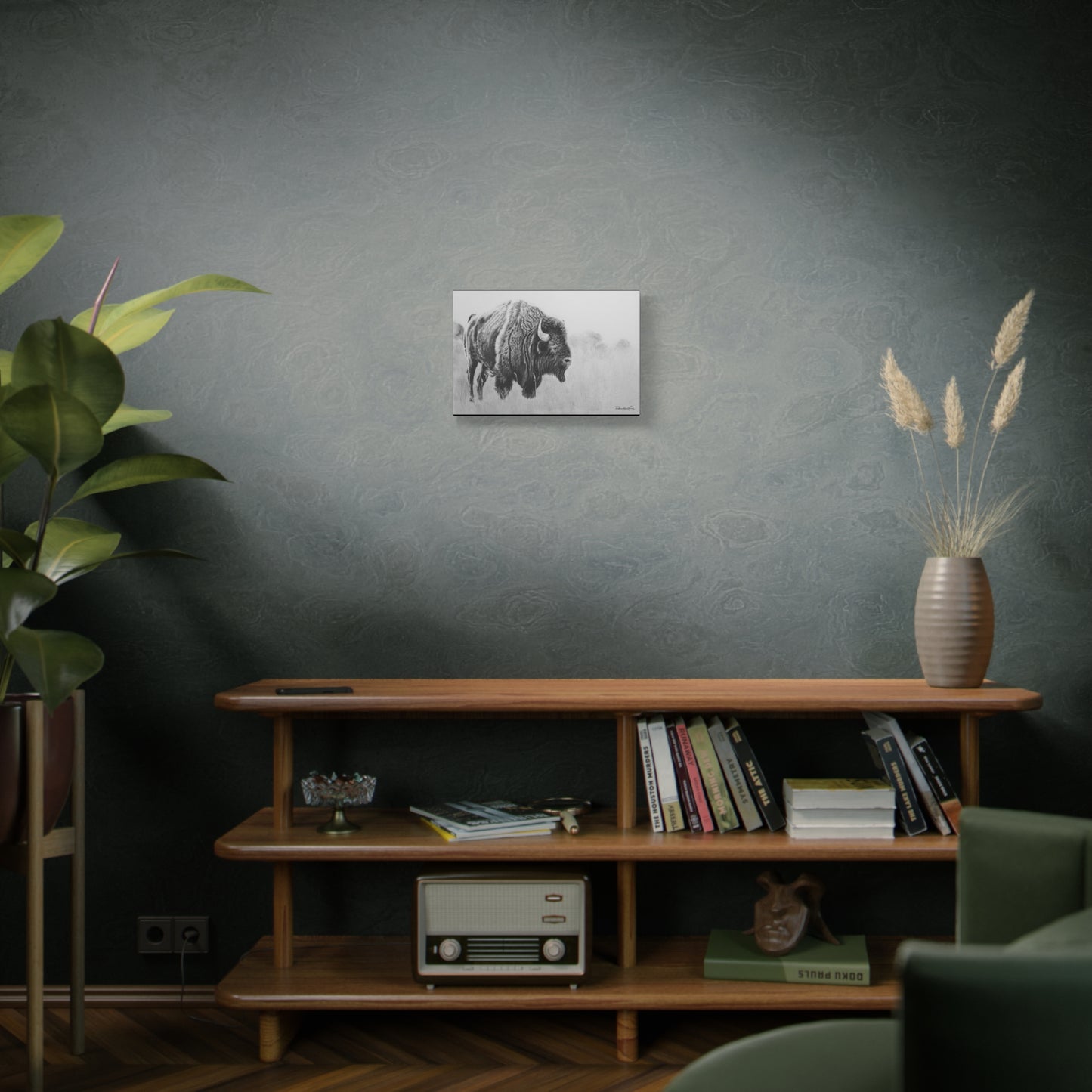 Prairie Bison, Buffalo Charcoal Art Matte Canvas Print — Stretched 1.25" Wall Decor